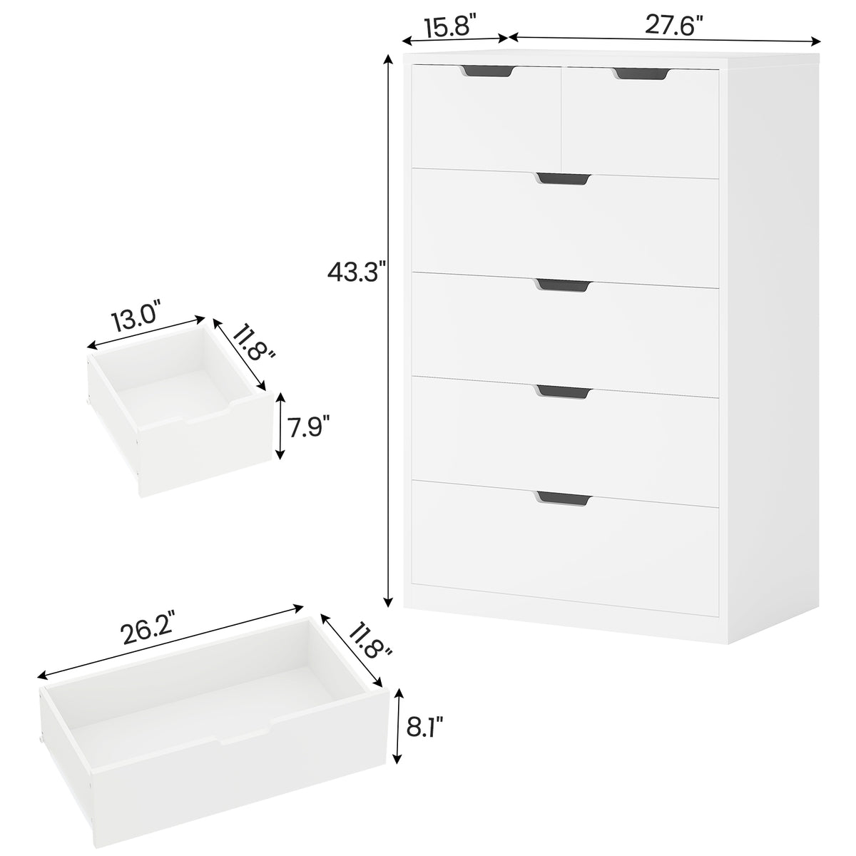 HAUOMS 43.3 Inch Tall Dresser with 6 Drawer Modern Chest of Drawers for Bedroom Living Room Entryway Hallway