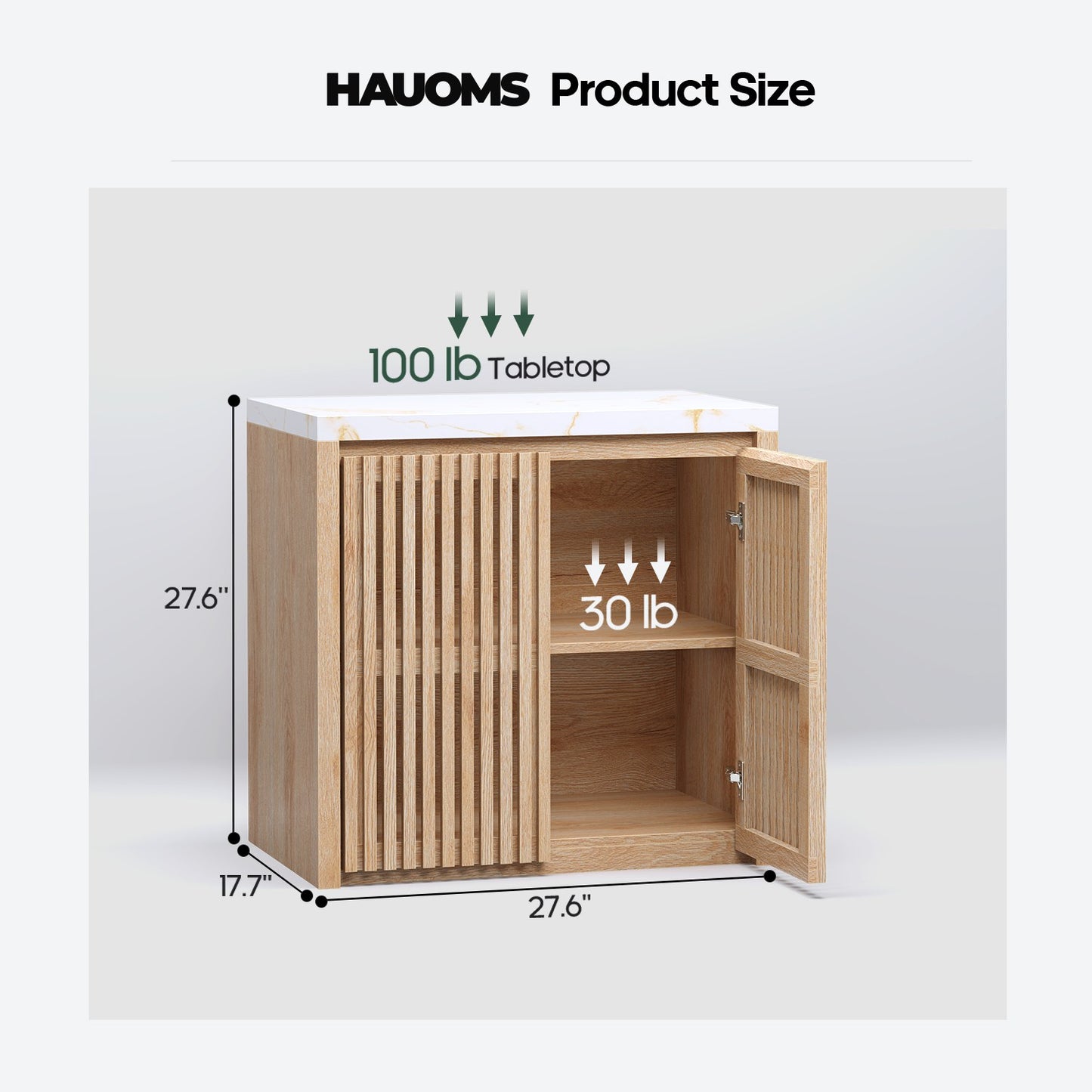 HAUOMS 27.6 Inch Tall Cabinet with Storage Fluted Sideboard with Adjustable Shelf for Kitchen Living Room Entryway