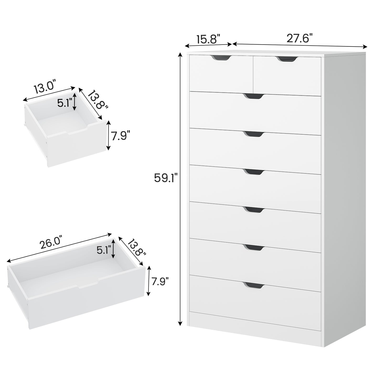 HAUOMS 59.1 Inch Tall Dresser with 8 Drawer Modern Chest for Bedroom Bedroom Living Room Entryway