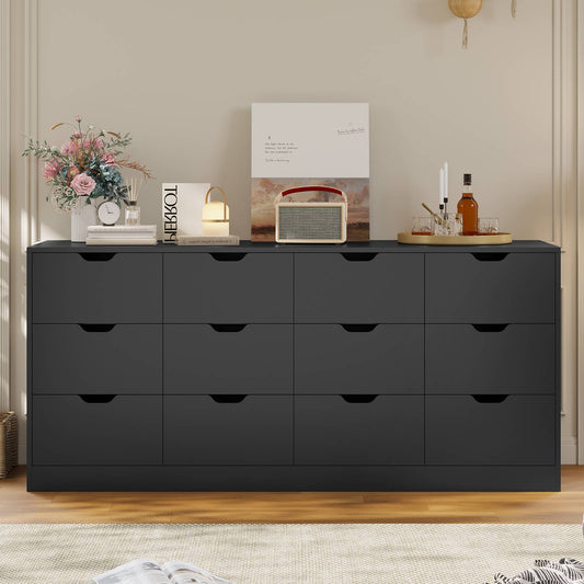 HAUOMS 31.5 Inch Tall Dresser with 12 Drawer Long Modern Dressers for Bedroom Living Room Hallway