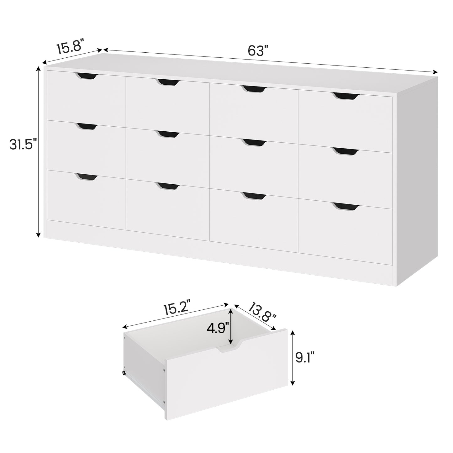HAUOMS 31.5 Inch Tall Dresser with 12 Drawer Long Modern Dressers for Bedroom Living Room Hallway
