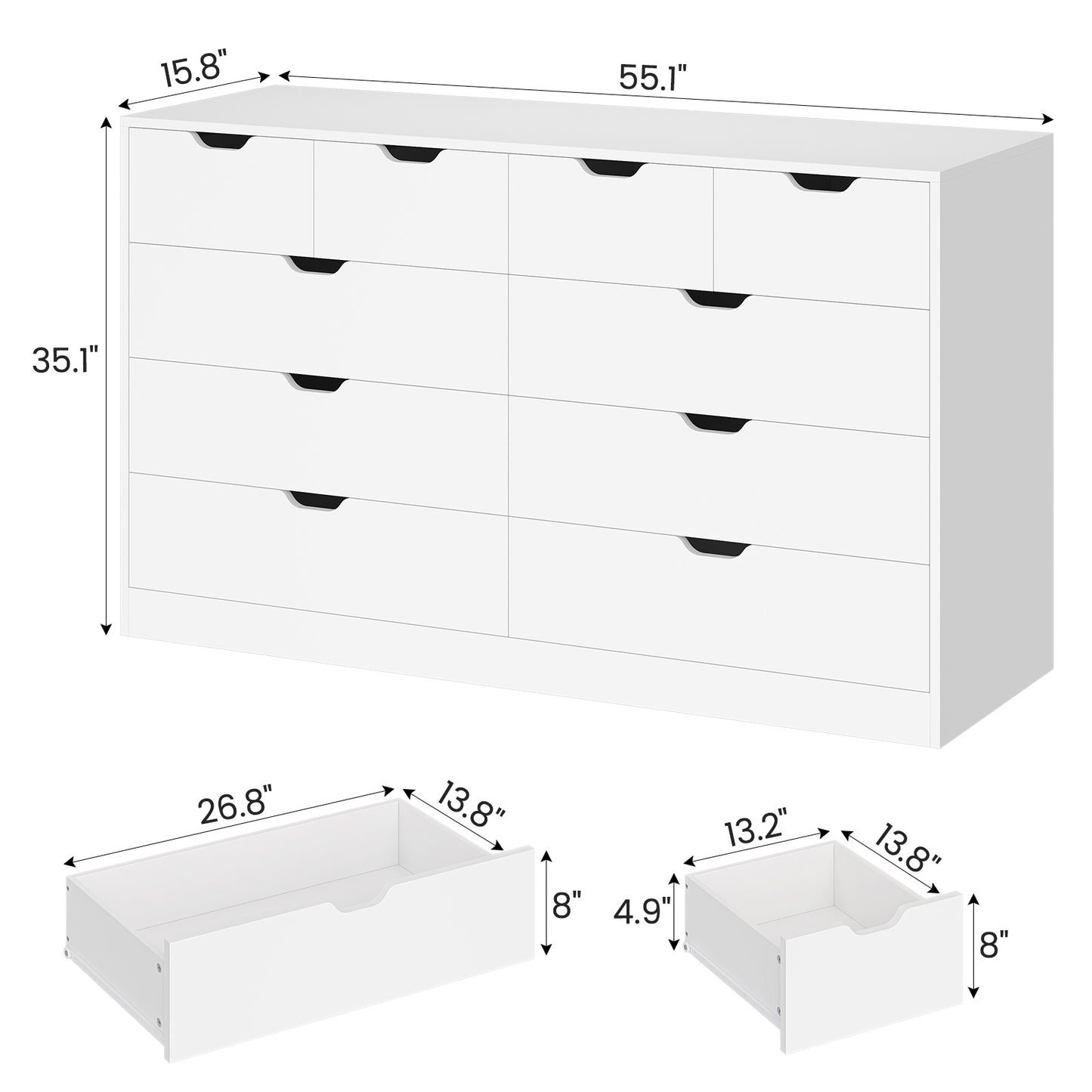 HAUOMS 35.1 Inch Tall Dresser with 10 Drawer Modern Large Chest for Bedroom Living Room Entryway