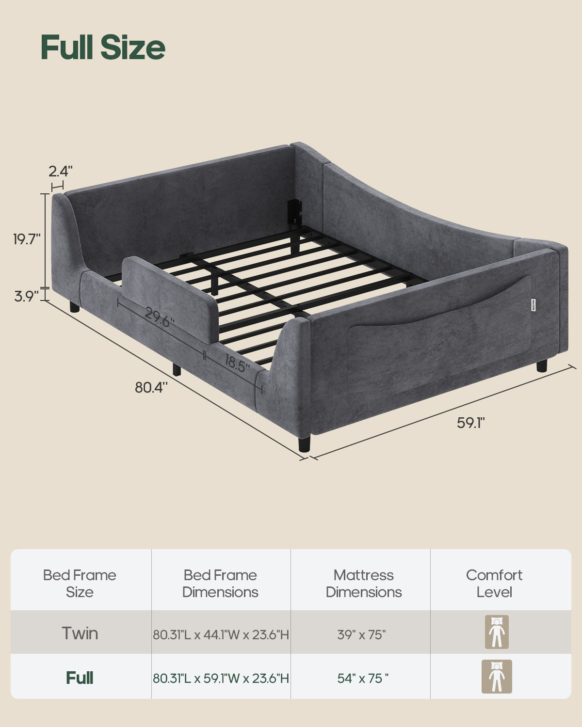 HAUOMS Full Floor Bed with Slats and High Rails 2-in-1 Convertible Beds with Upholstered Teddy Boucle Curve Round Frame for Girls and Boys