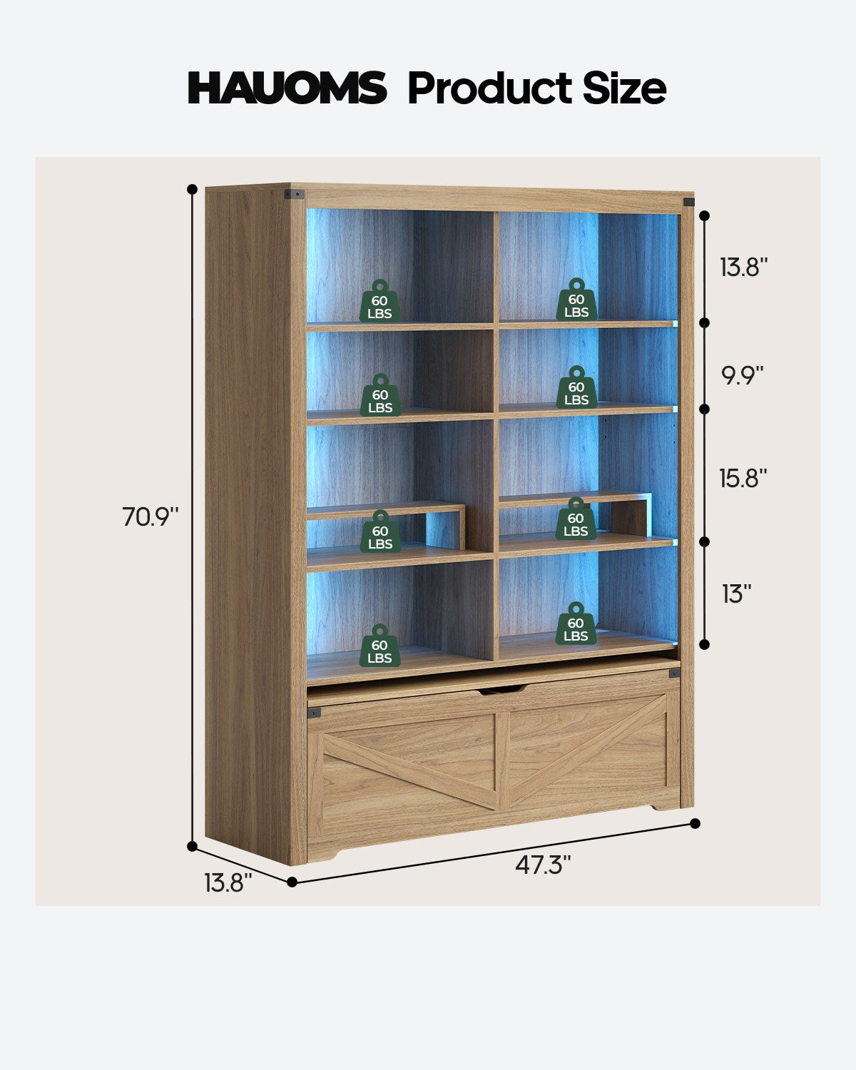 HAUOMS 70.9 Inch Tall Bookshelf with Rolling Storage Bench Multi-Functional 5-Tier Bookcase with Shelves and Large Storage for Living Room Home Office