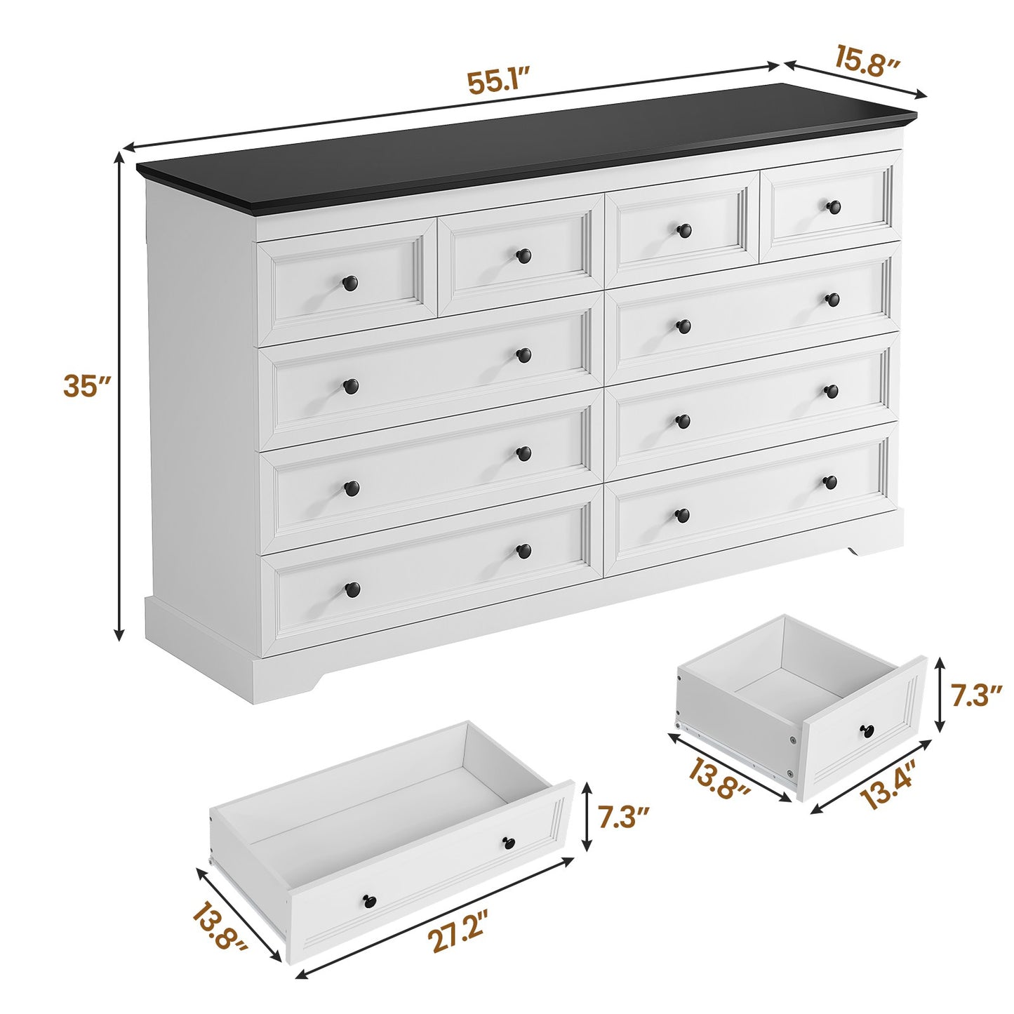 HAUOMS 55.1 inch wide Dresser With 10 Storage Drawers for Bedroom and living room