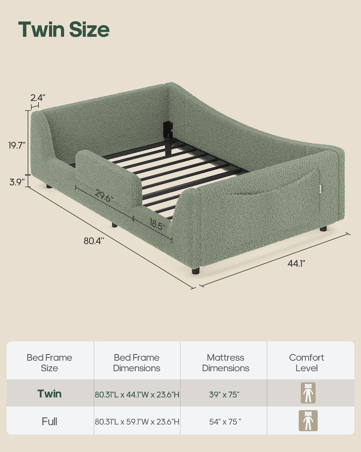 HAUOMS Twin Floor Bed with Slats and High Rails Upholstered 2-in-1 Beds with Teddy Boucle Curve Round Frame for Girls and Boys