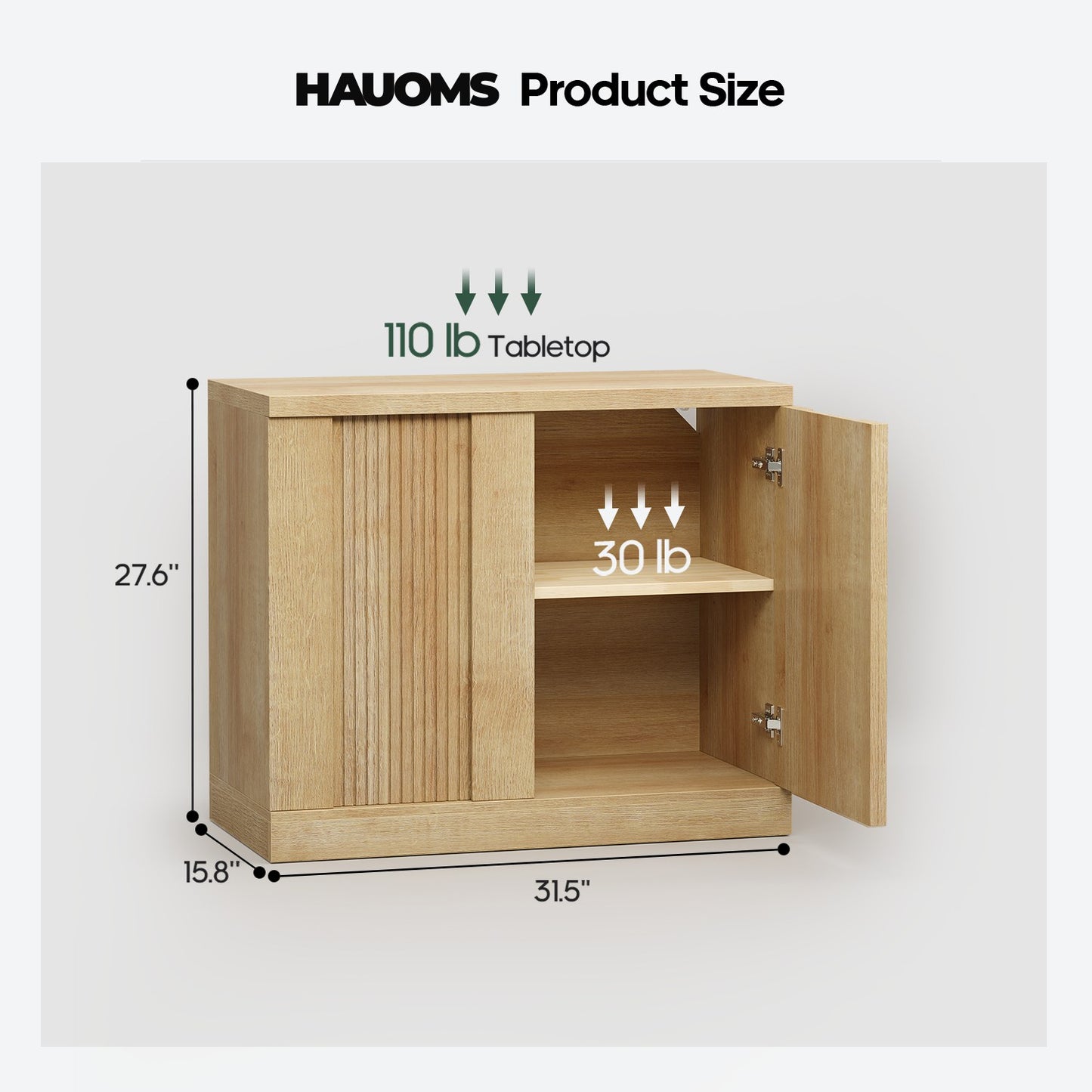HAUOMS Fluted Storage Cabinet Mid Century Modern Sideboard with Adjustable Shelf
