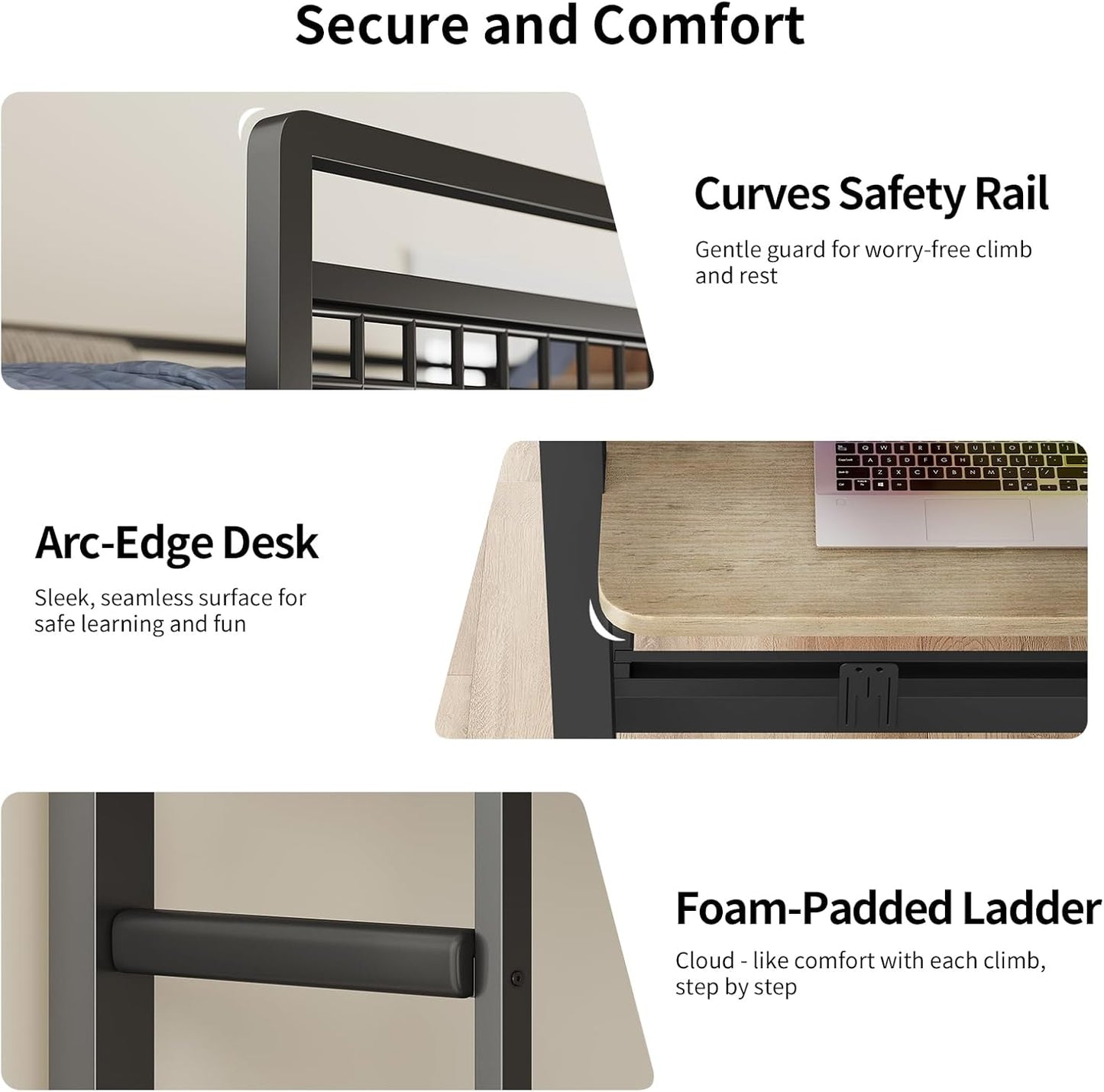 HAUOMS Bed Frame Greige Bunk Bed with Desk Greige