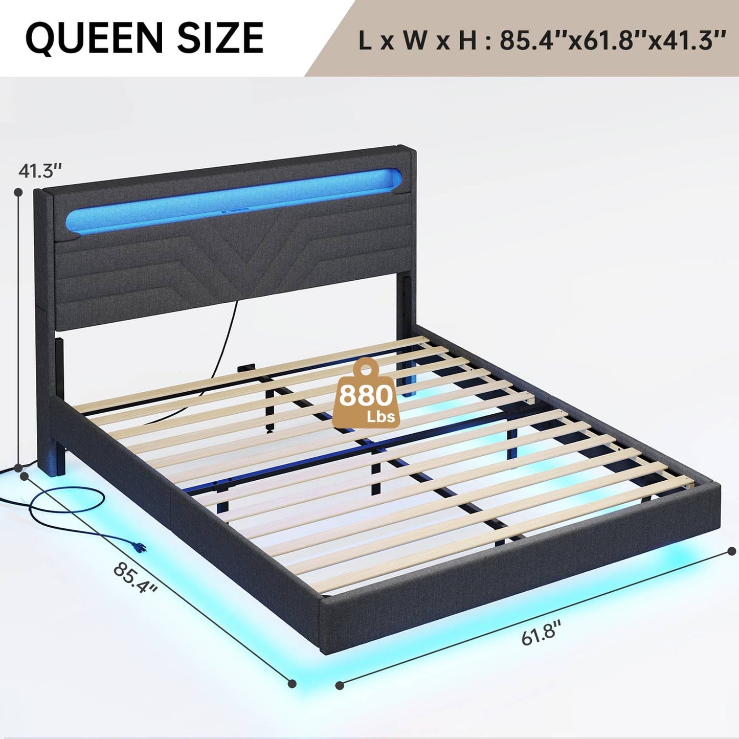 Hauoms Bed Frame LED Bed Frame Black