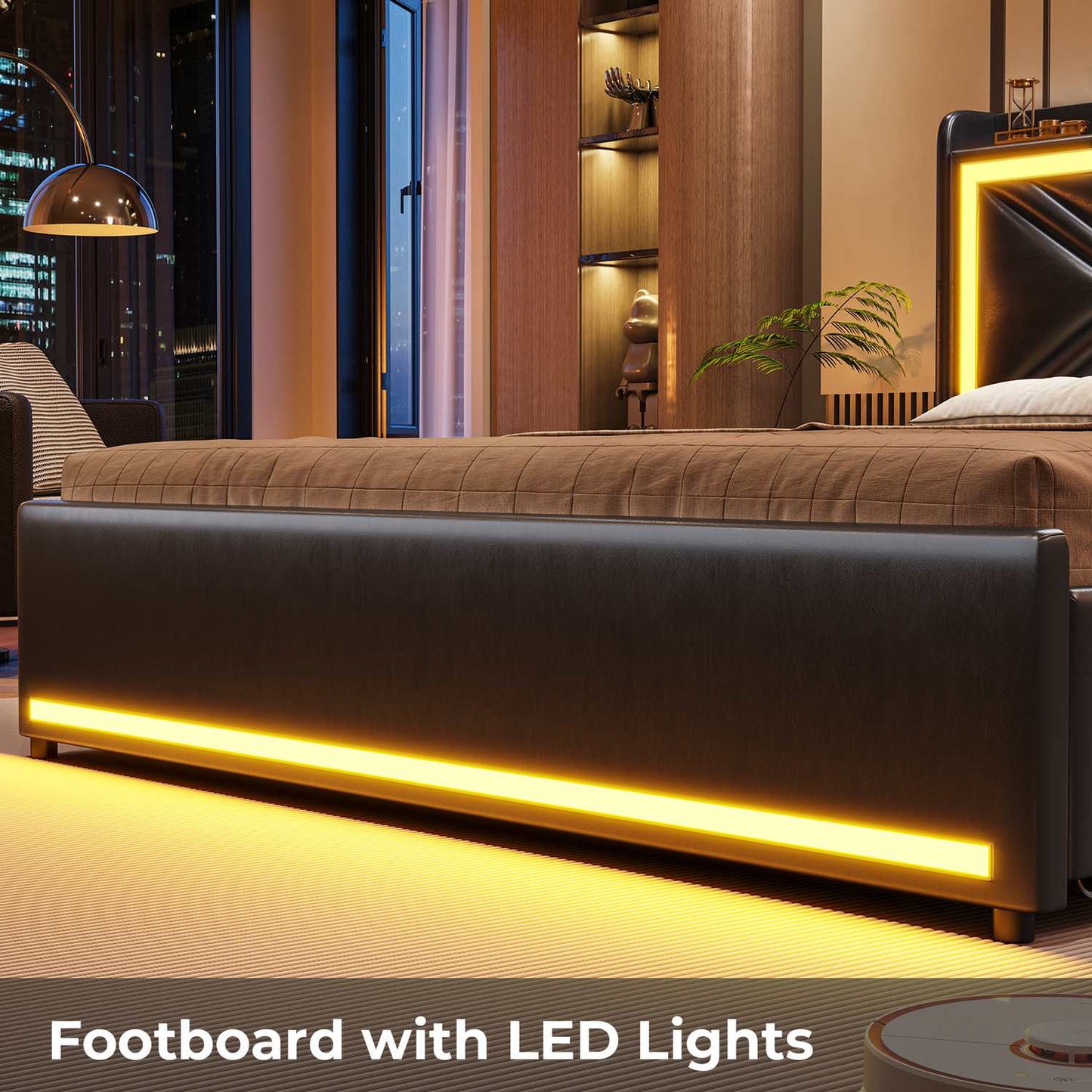 Hauoms Bed Frame LED Upholstered Platform Bed Frame