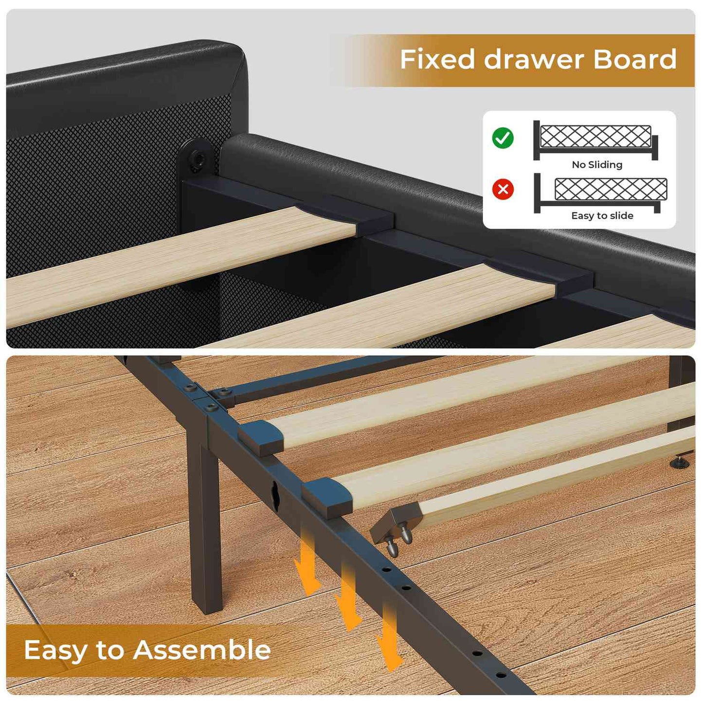 Hauoms Bed Frame LED Upholstered Platform Bed Frame