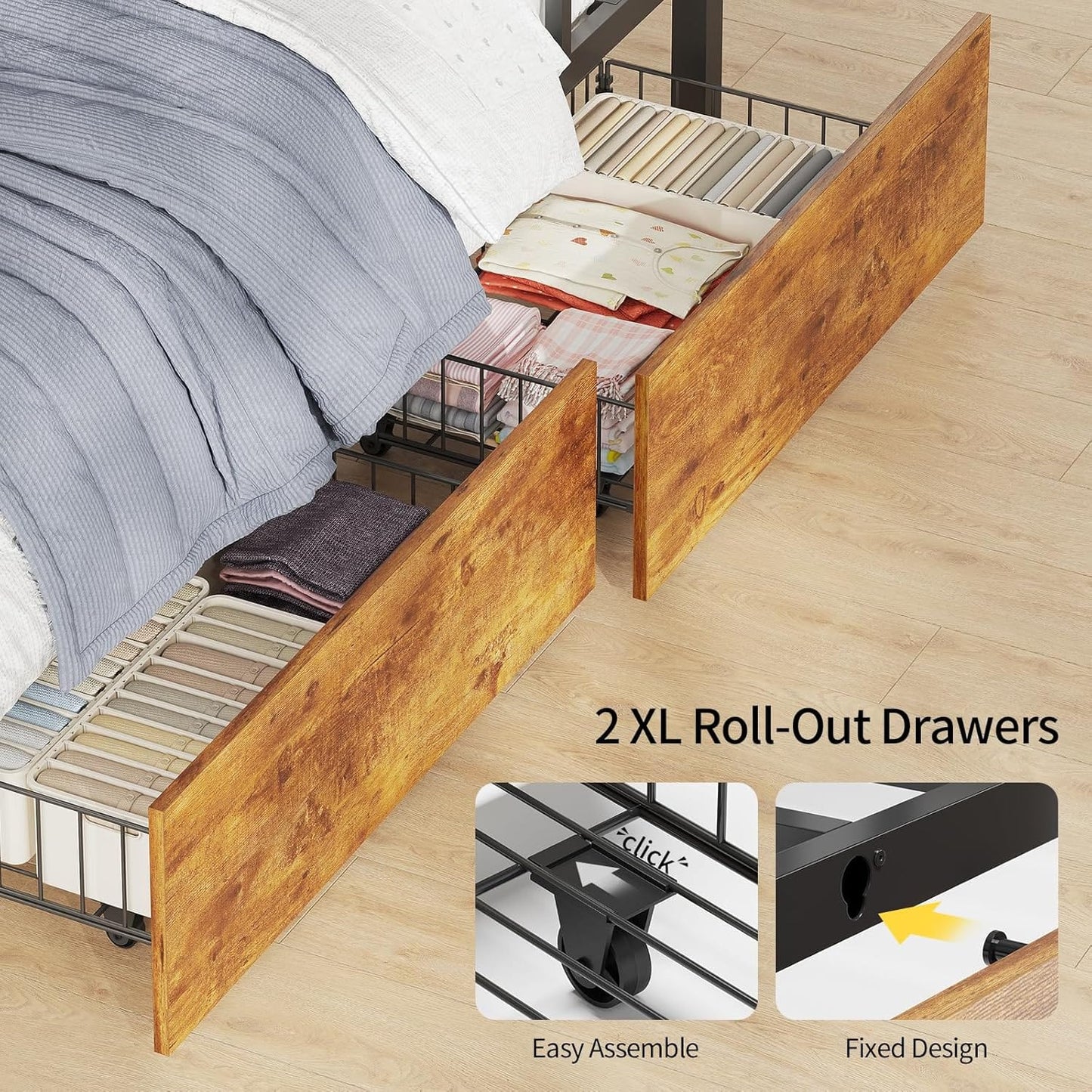 HAUOMS Bed Frame Rustic Brown Bunk Bed with Desk Rustic Brown