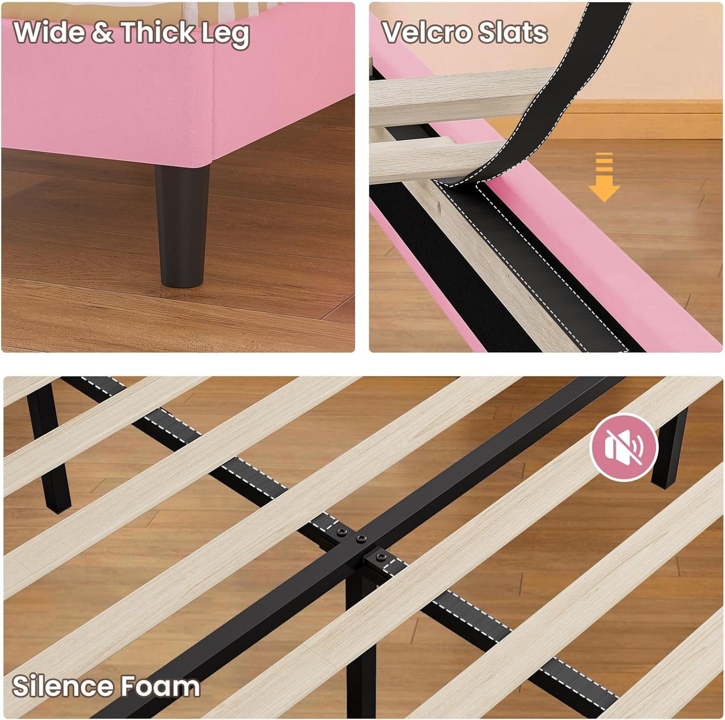 HAUOMS Bed Frame Twin Size Bed Frame with LED Lights Pink