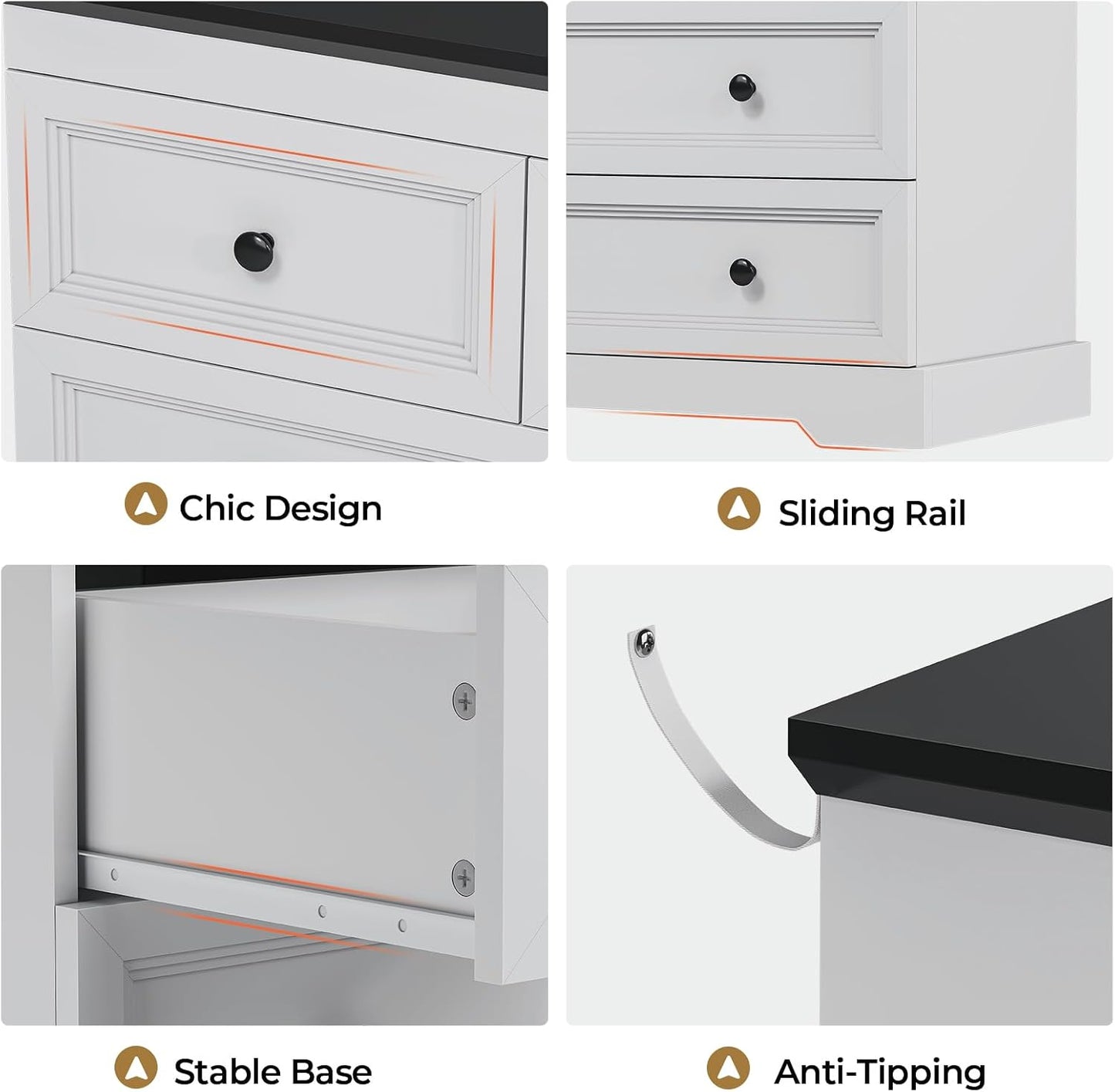 HAUOMS Dresser 10 Drawers Dresser Black & White