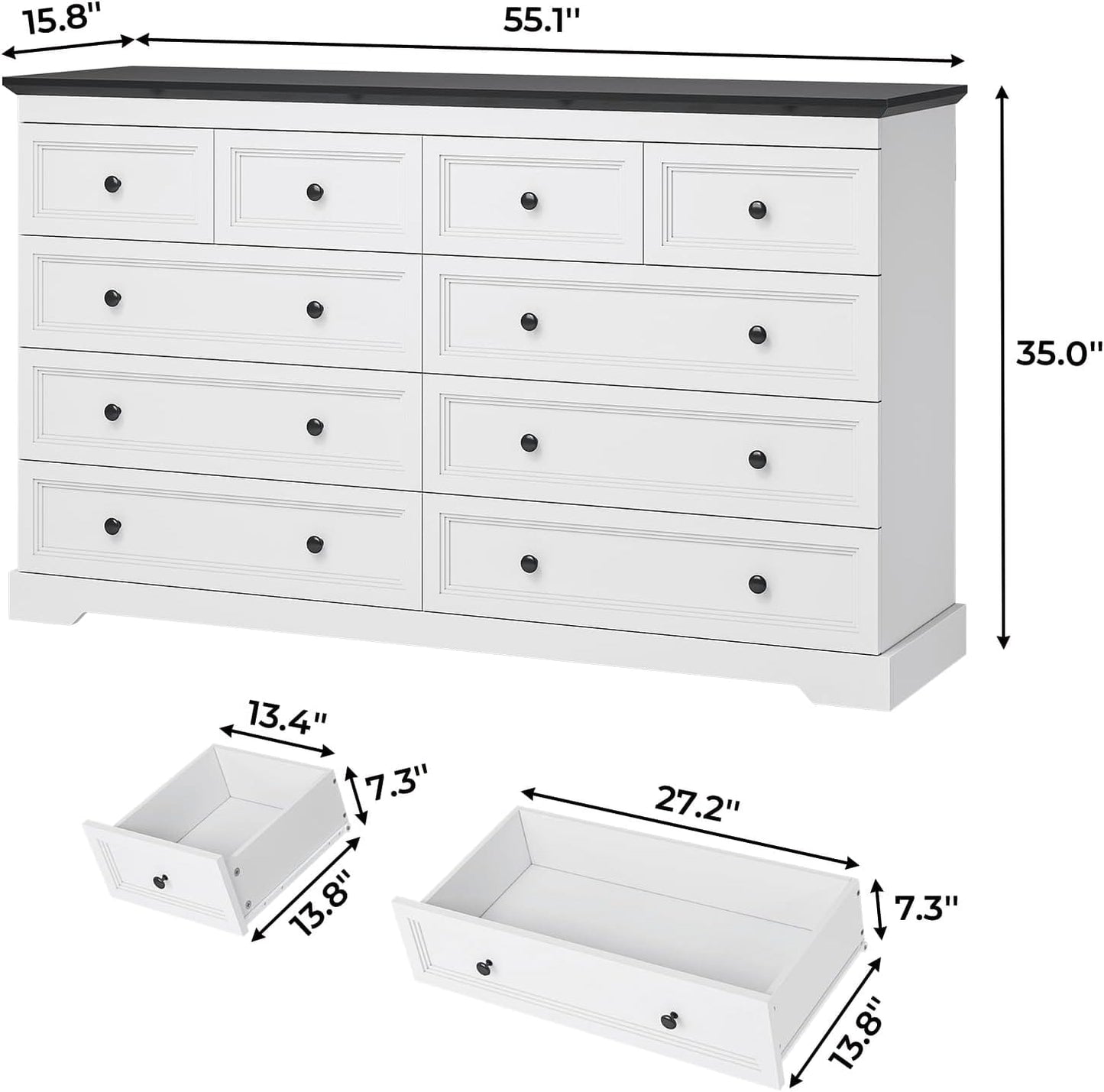 HAUOMS Dresser 10 Drawers Dresser Black & White