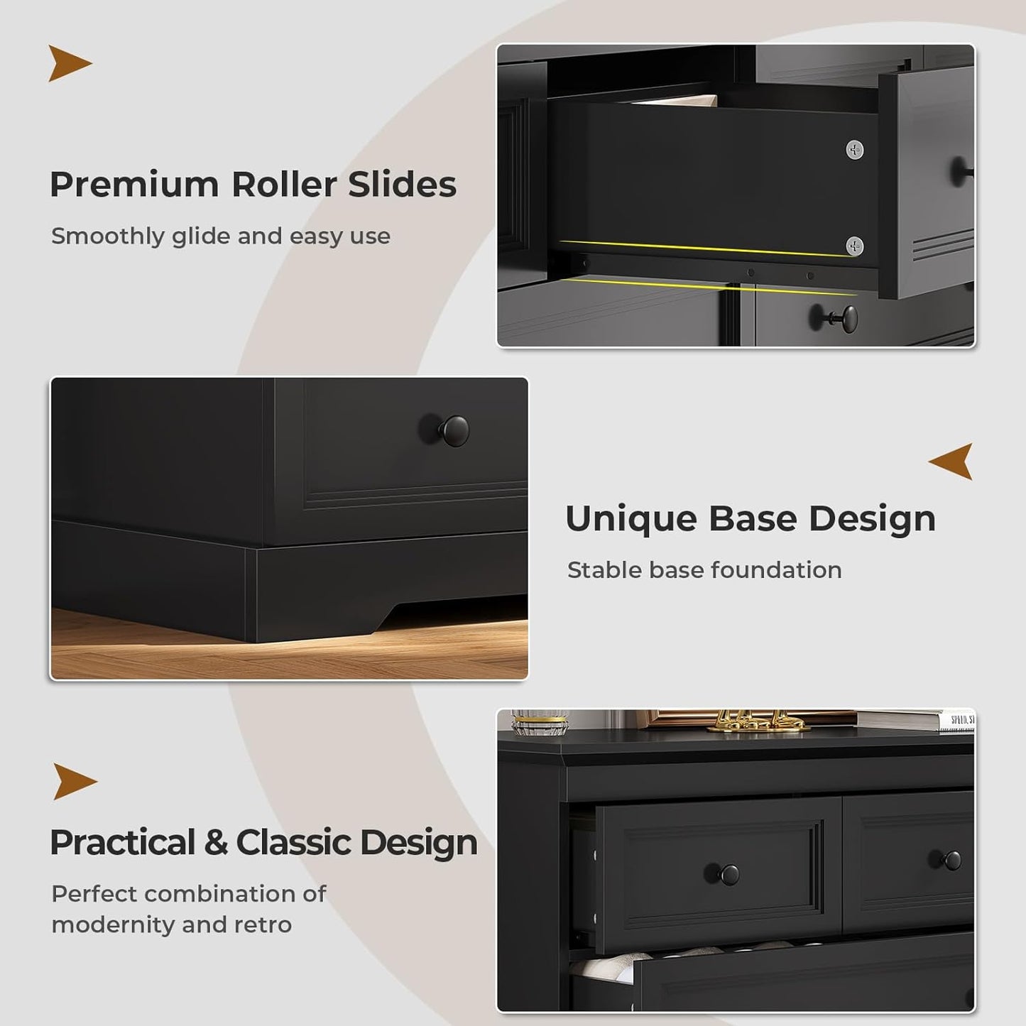 HAUOMS Dresser Black 10 Drawers Dresser Black