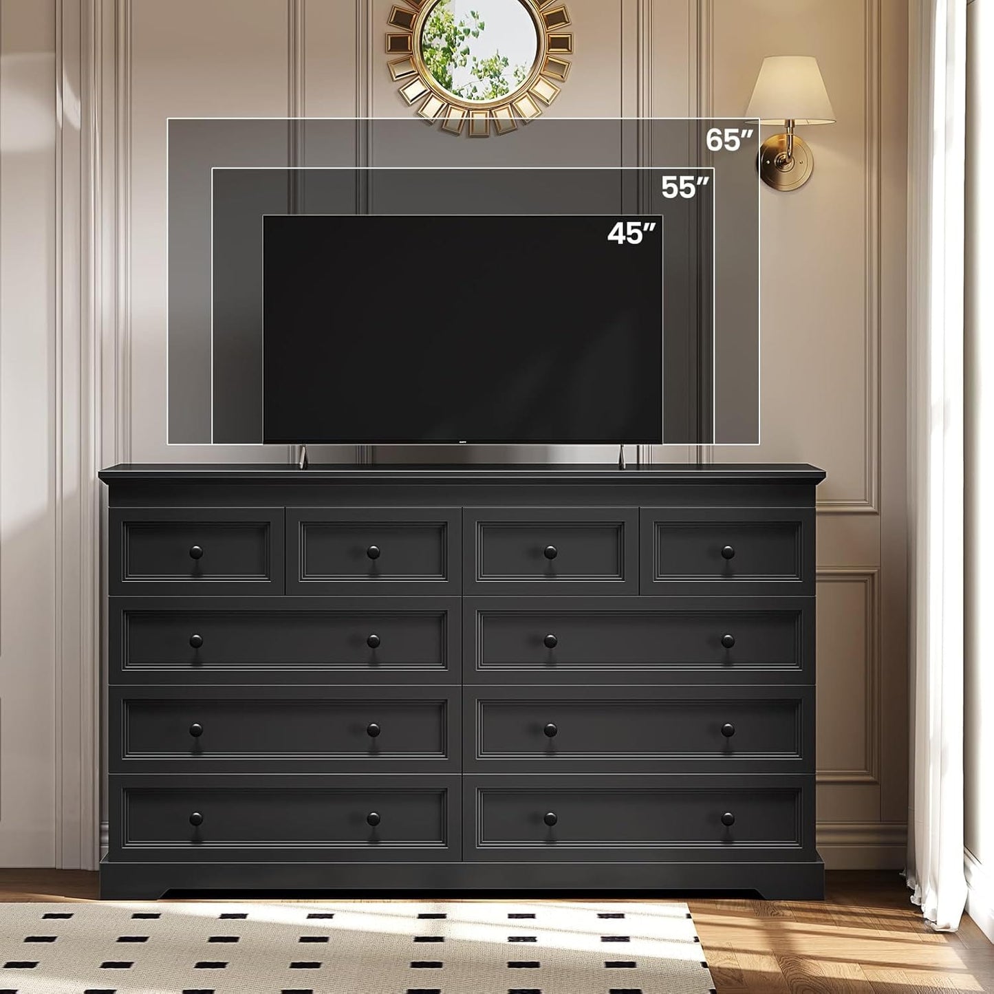 HAUOMS Dresser Black 10 Drawers Dresser Black