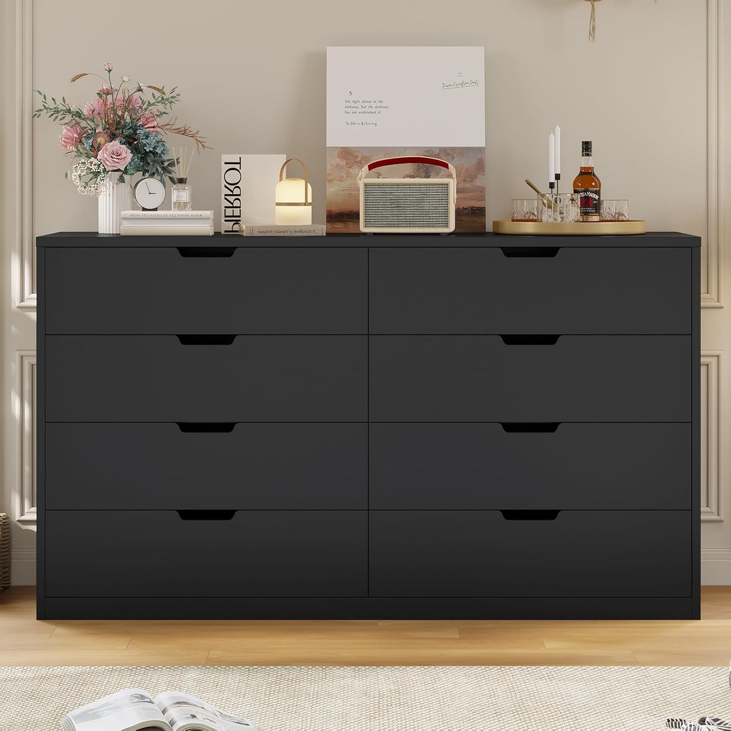 HAUOMS Dresser Black 8 Drawers Dresser Black