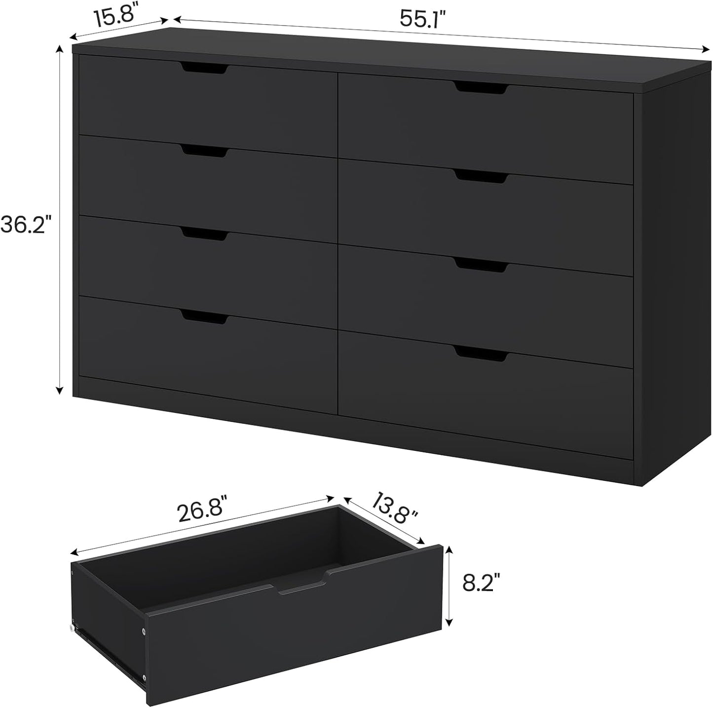 HAUOMS Dresser Black 8 Drawers Dresser Black