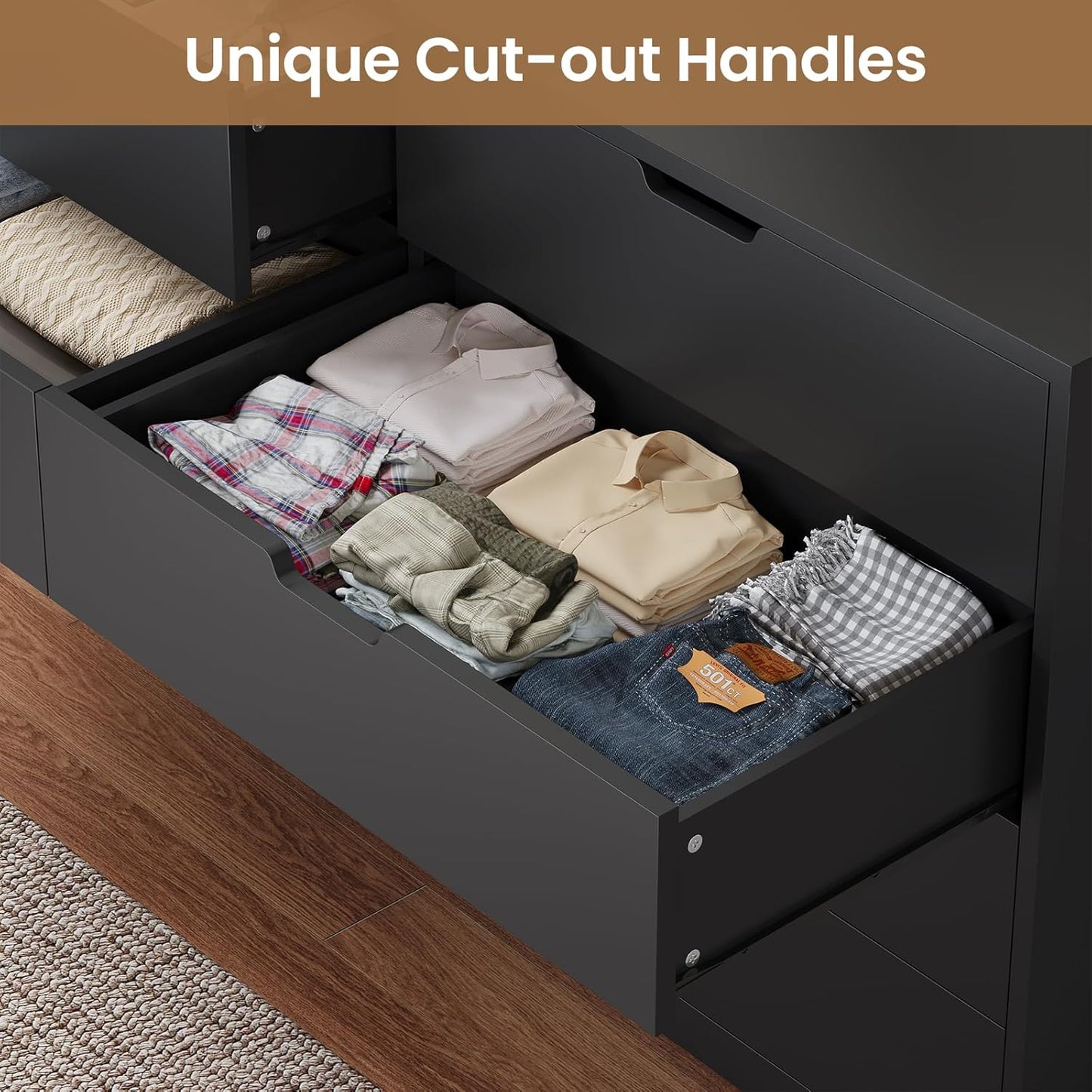 HAUOMS Dresser Black 8 Drawers Dresser Black