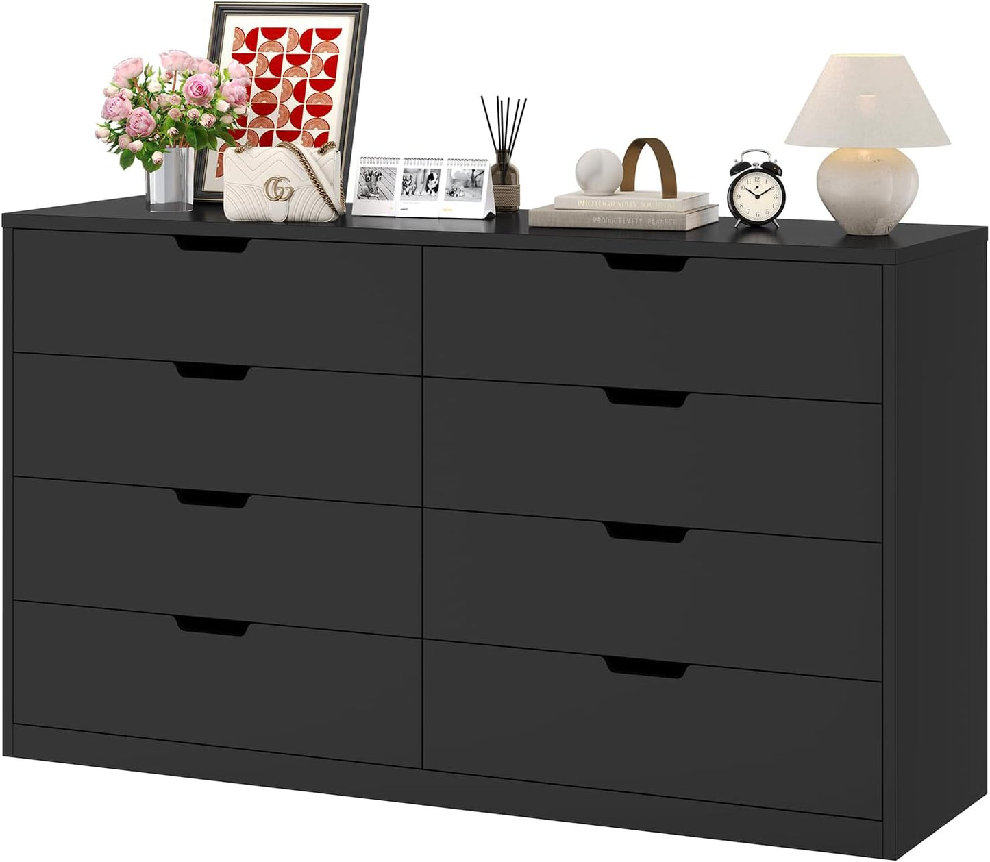 HAUOMS Dresser Black 8 Drawers Dresser Black