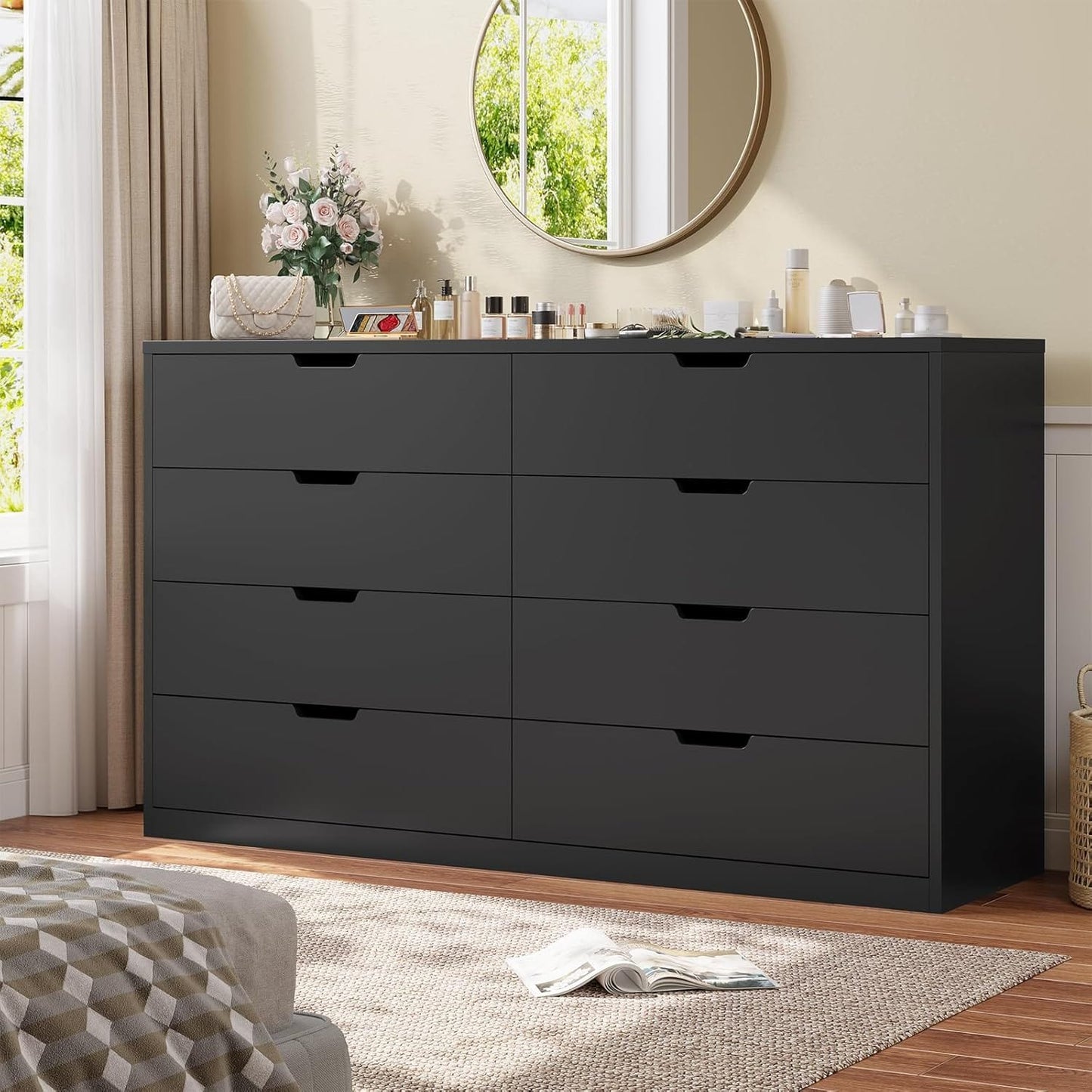 HAUOMS Dresser Black 8 Drawers Dresser Black