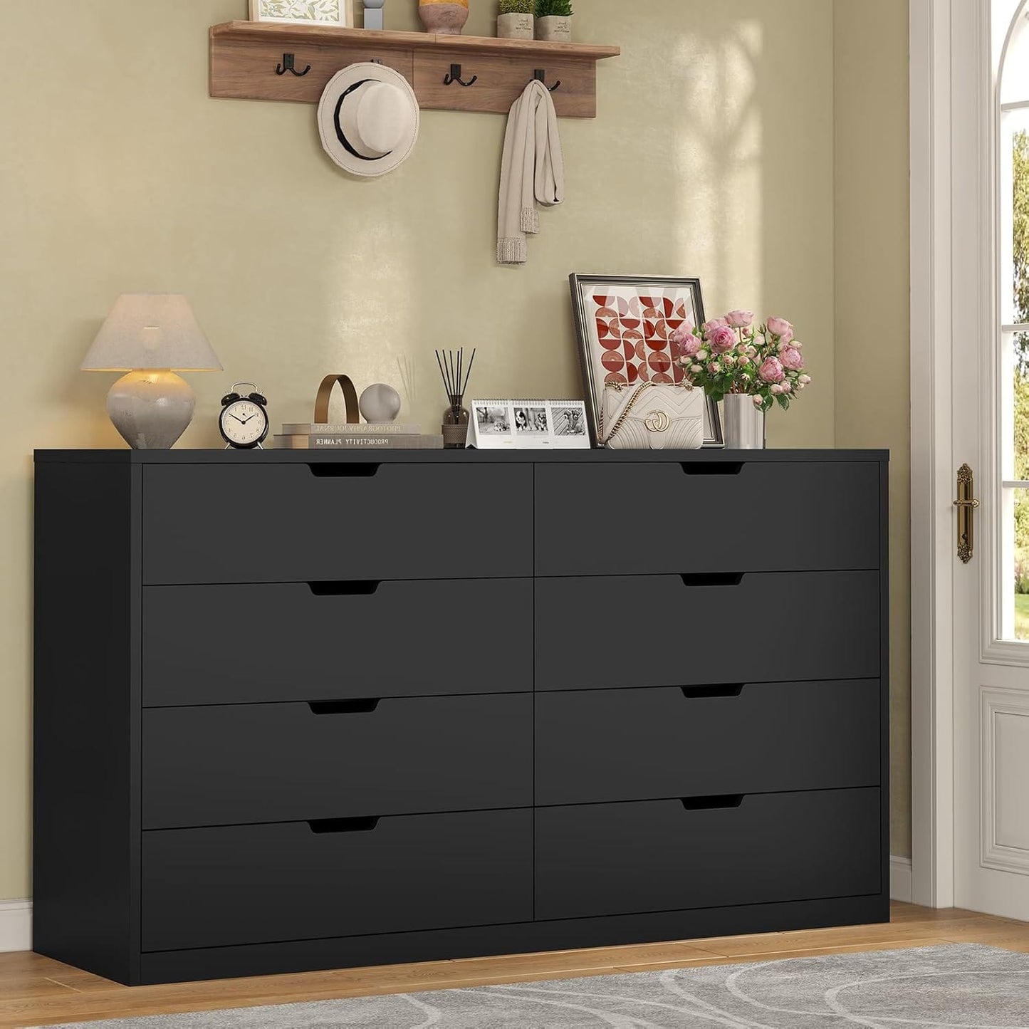 HAUOMS Dresser Black 8 Drawers Dresser Black
