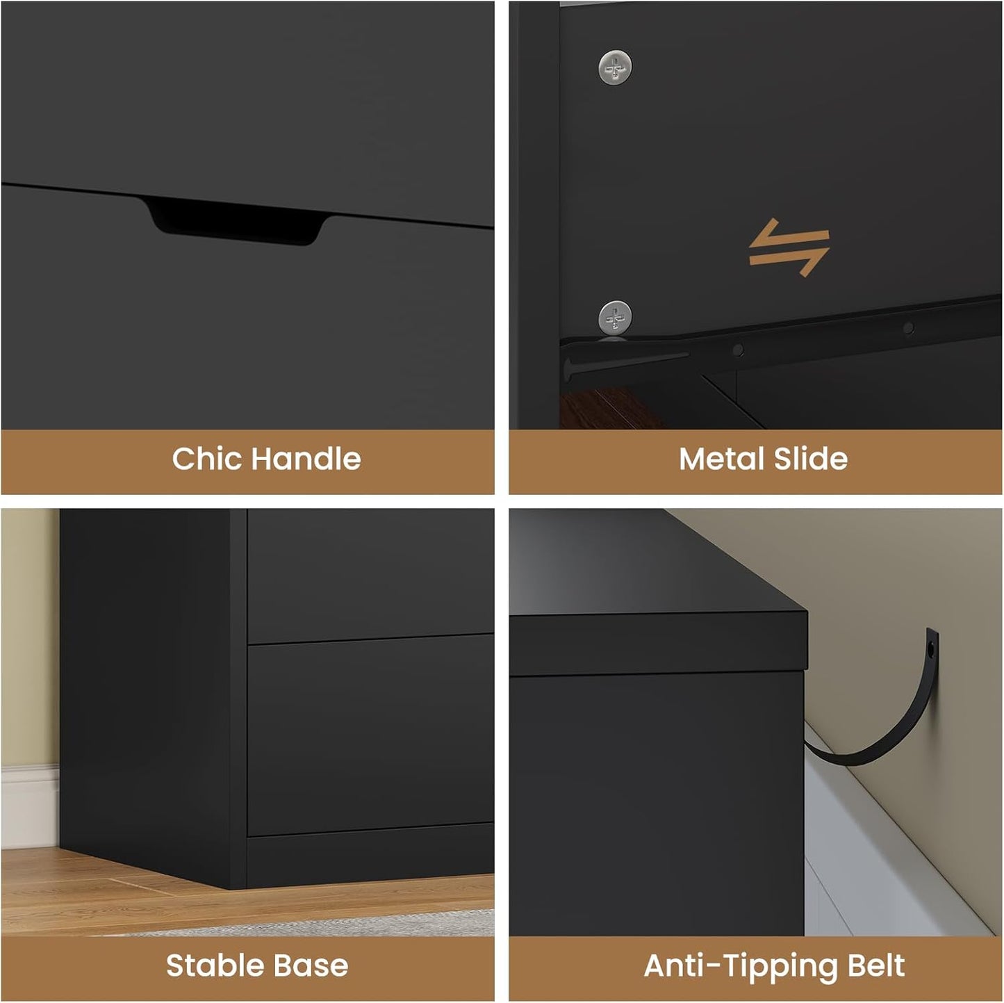 HAUOMS Dresser Black 8 Drawers Dresser Black