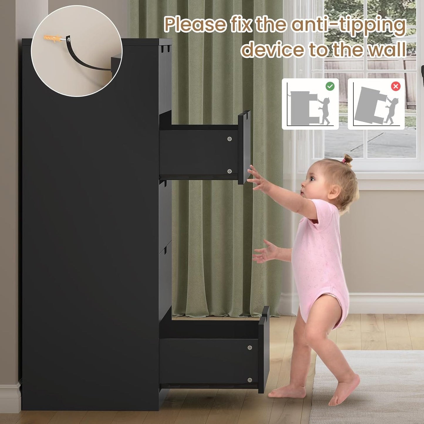 HAUOMS Dresser Black Closet Dressers Black