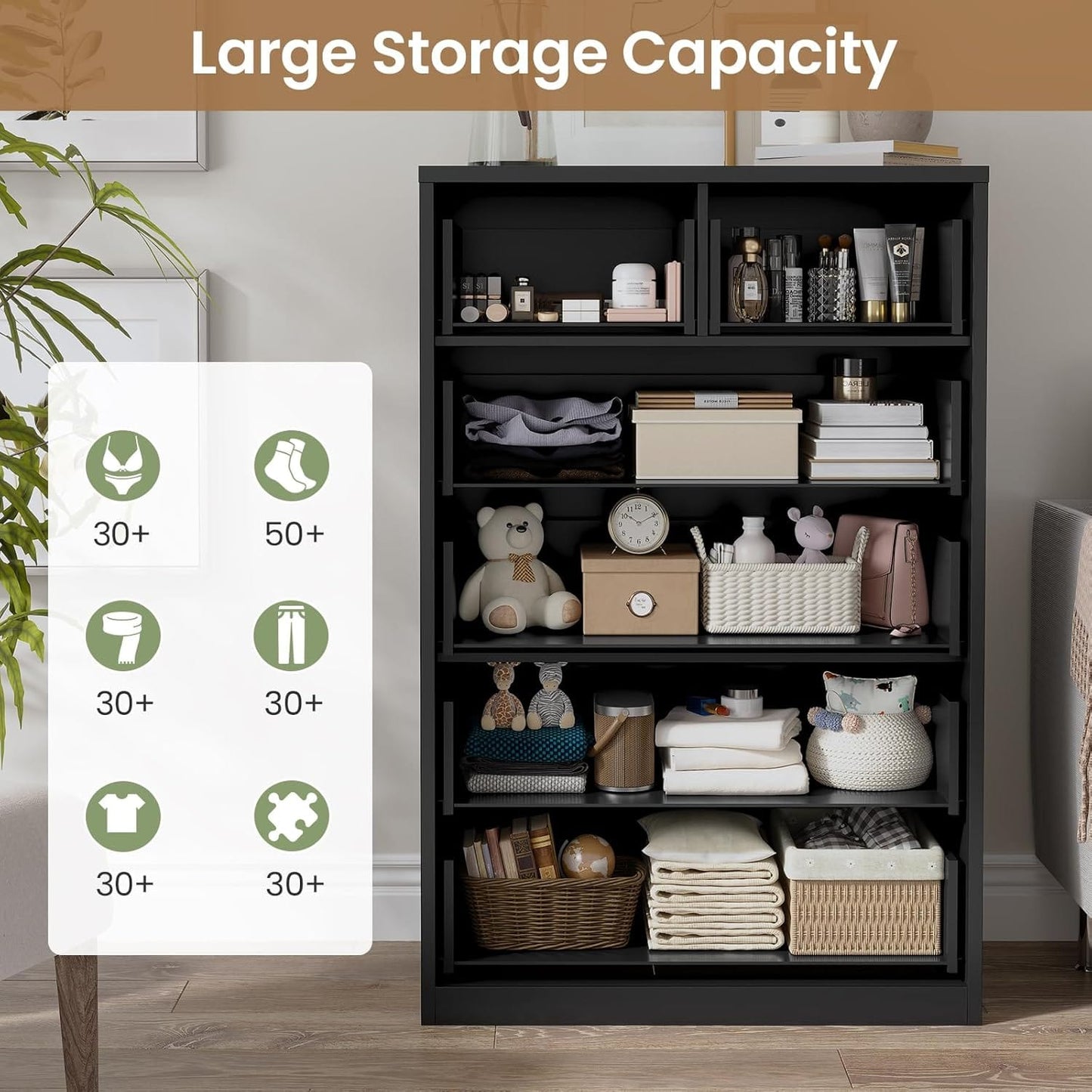 HAUOMS Dresser Black Closet Dressers Black