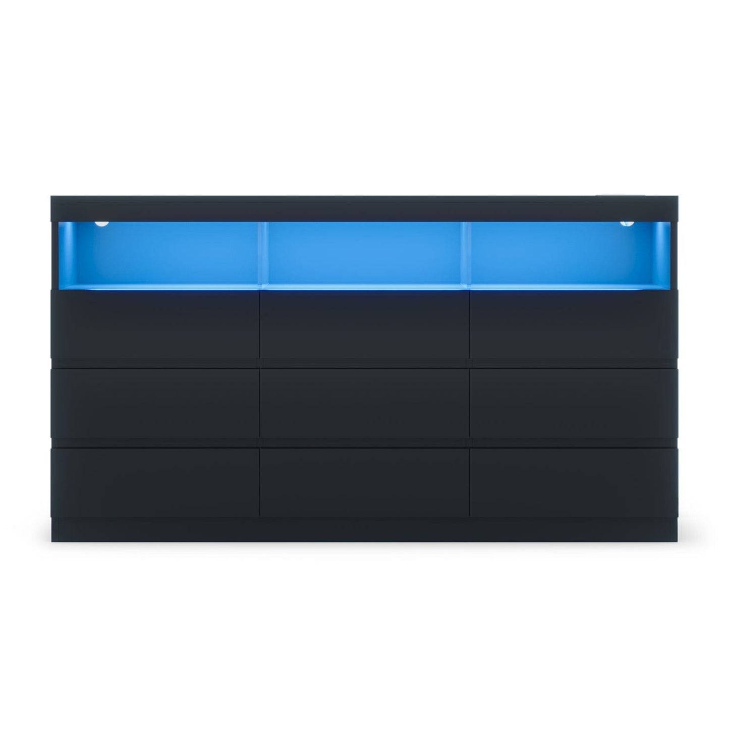 HAUOMS Dresser Black / Engineered Wood / Modern HAUOMS LED 9 Drawers Dresser Black