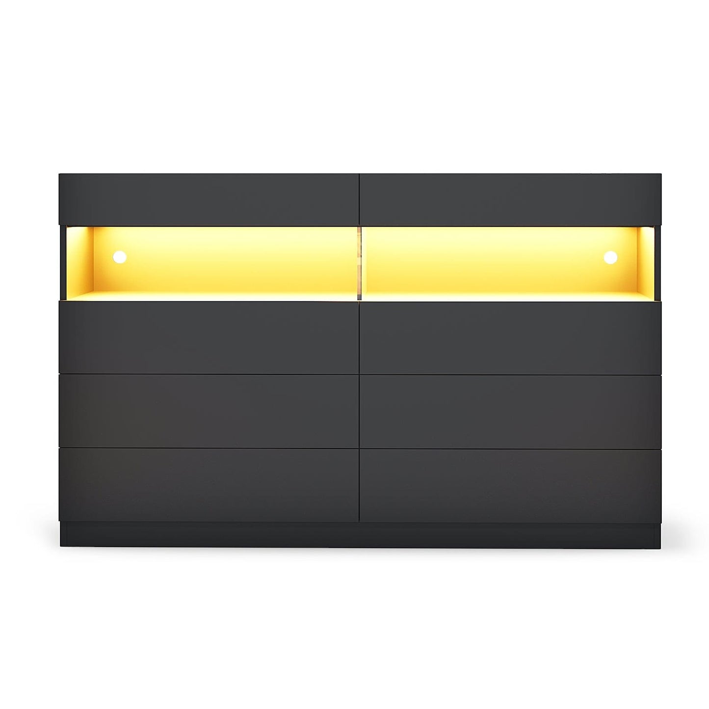 HAUOMS Dresser Black / Engineered Wood / Modern LED Dresser 6 Drawers Black