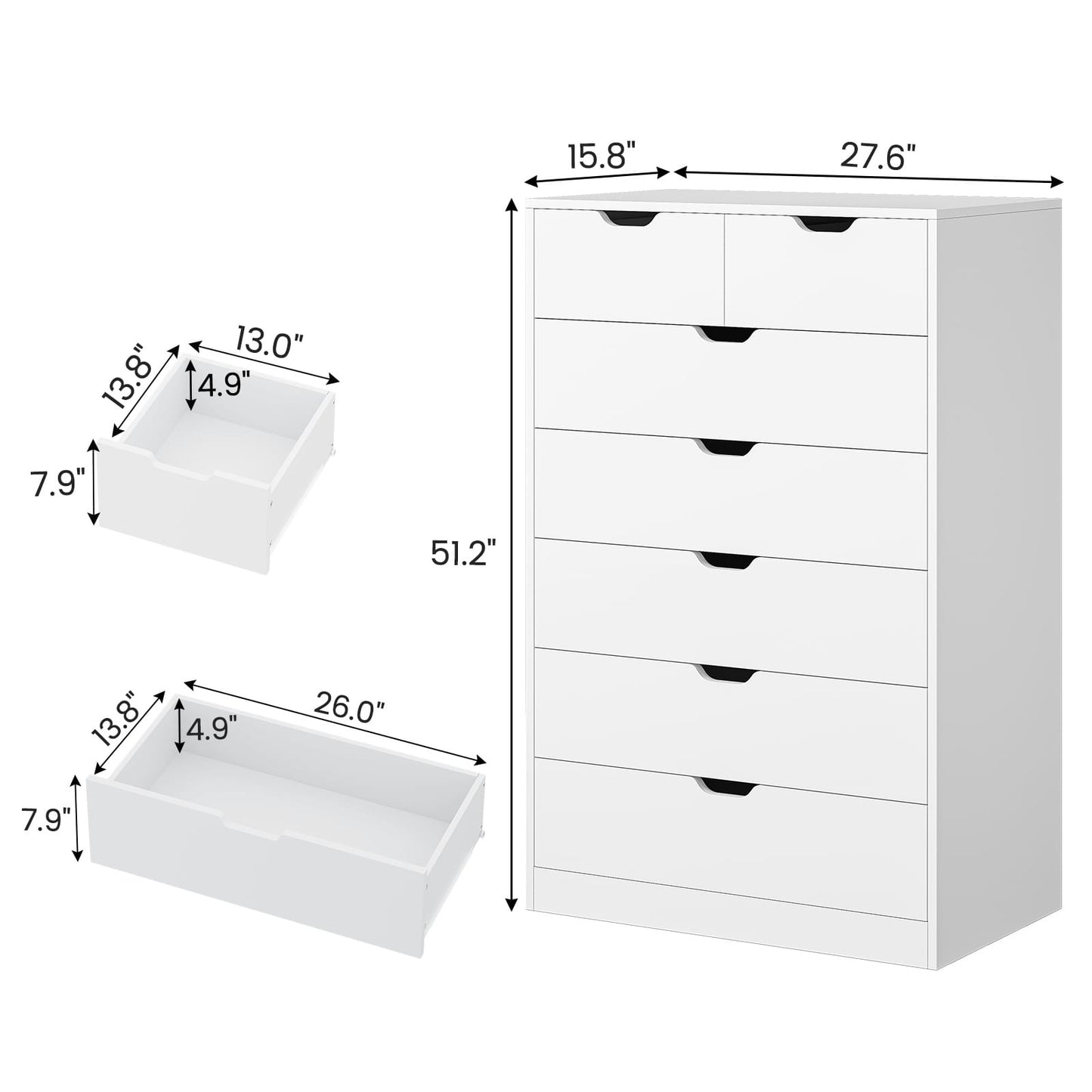 HAUOMS Dresser HAUOMS 51.2" Tall Dresser with 7 Drawer Modern Chest of Drawers for Bedroom Living Room