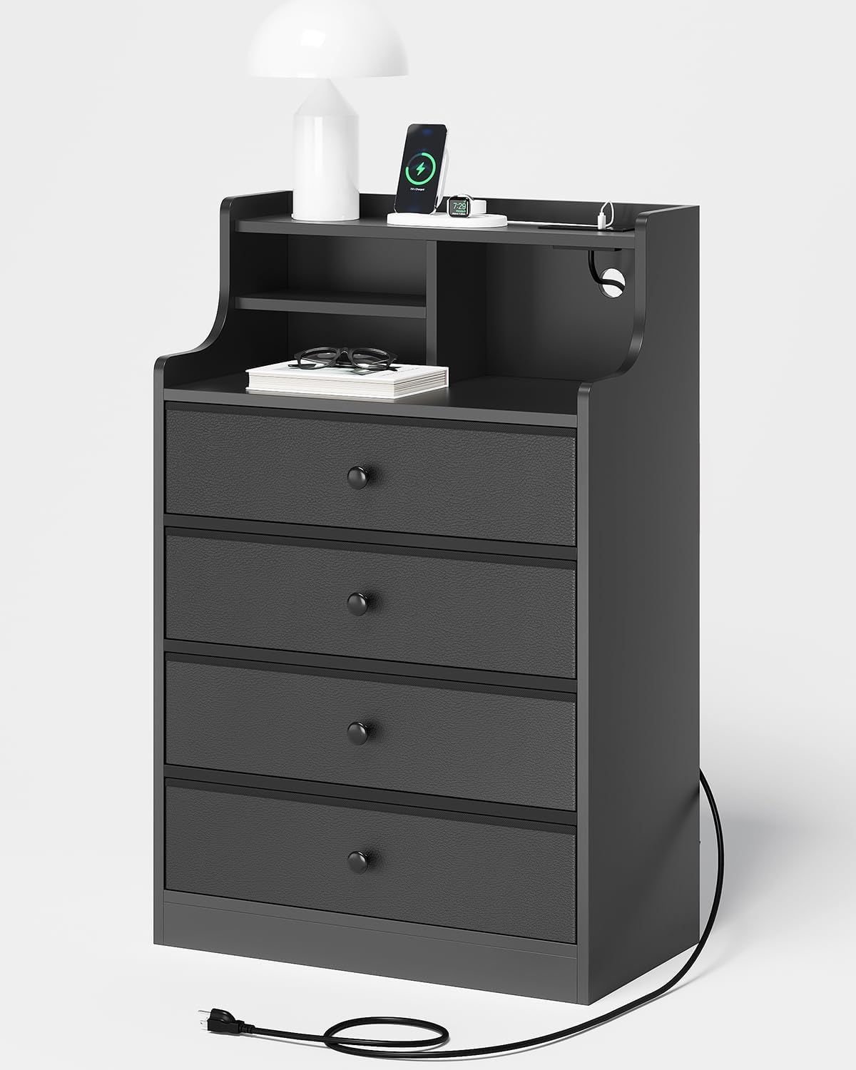 HAUOMS Dresser Tall Dresser with 4 Drawers Black