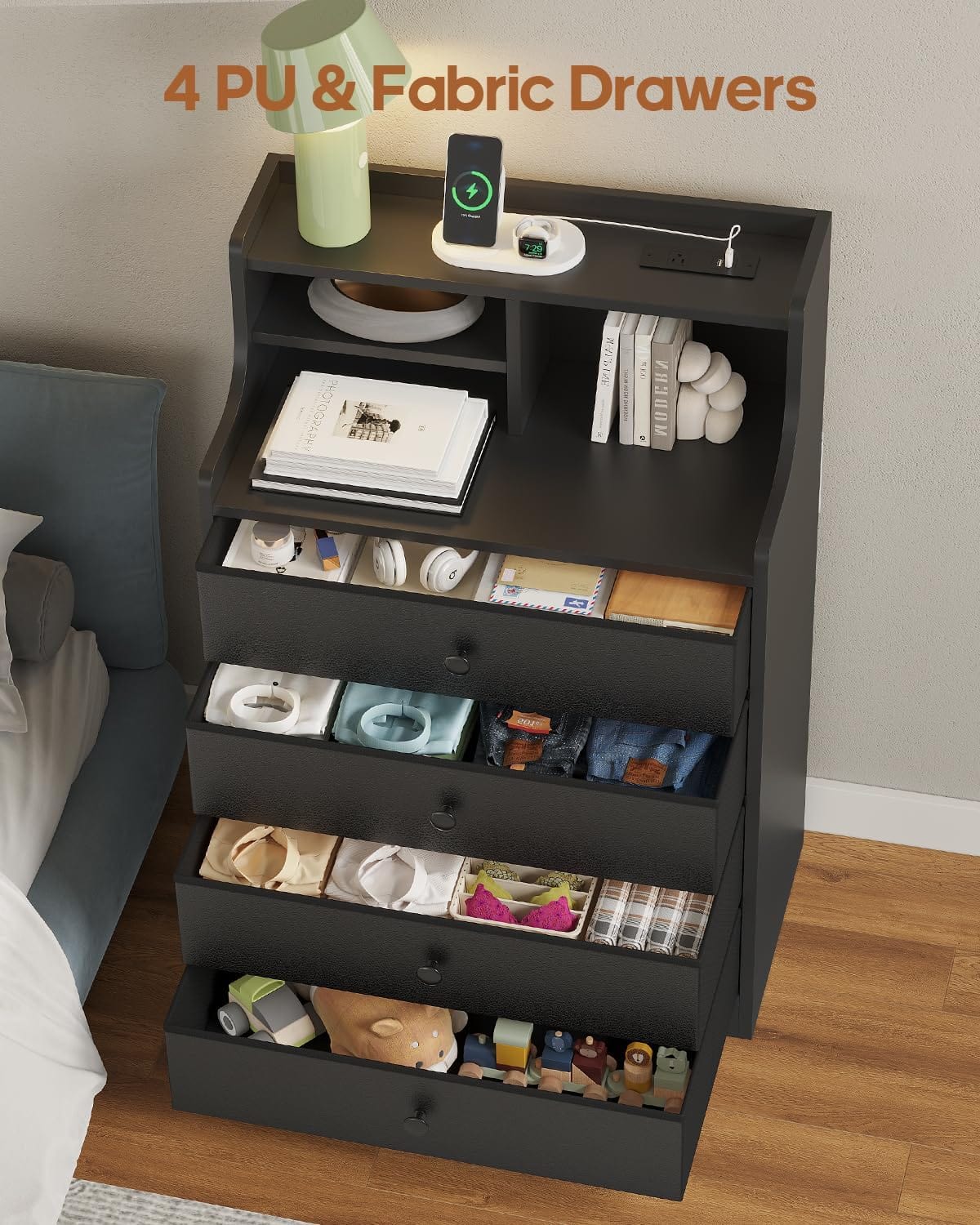 HAUOMS Dresser Tall Dresser with 4 Drawers Black