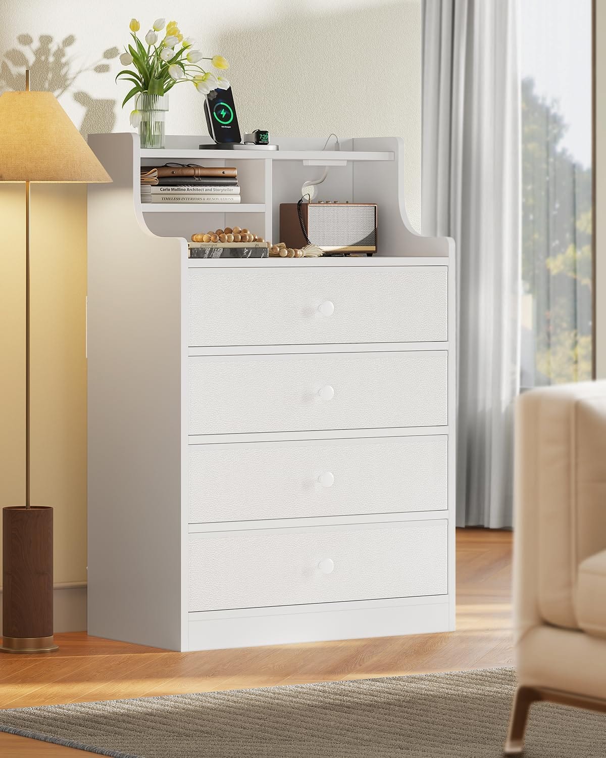 HAUOMS Dresser Tall Dresser with 4 Drawers White