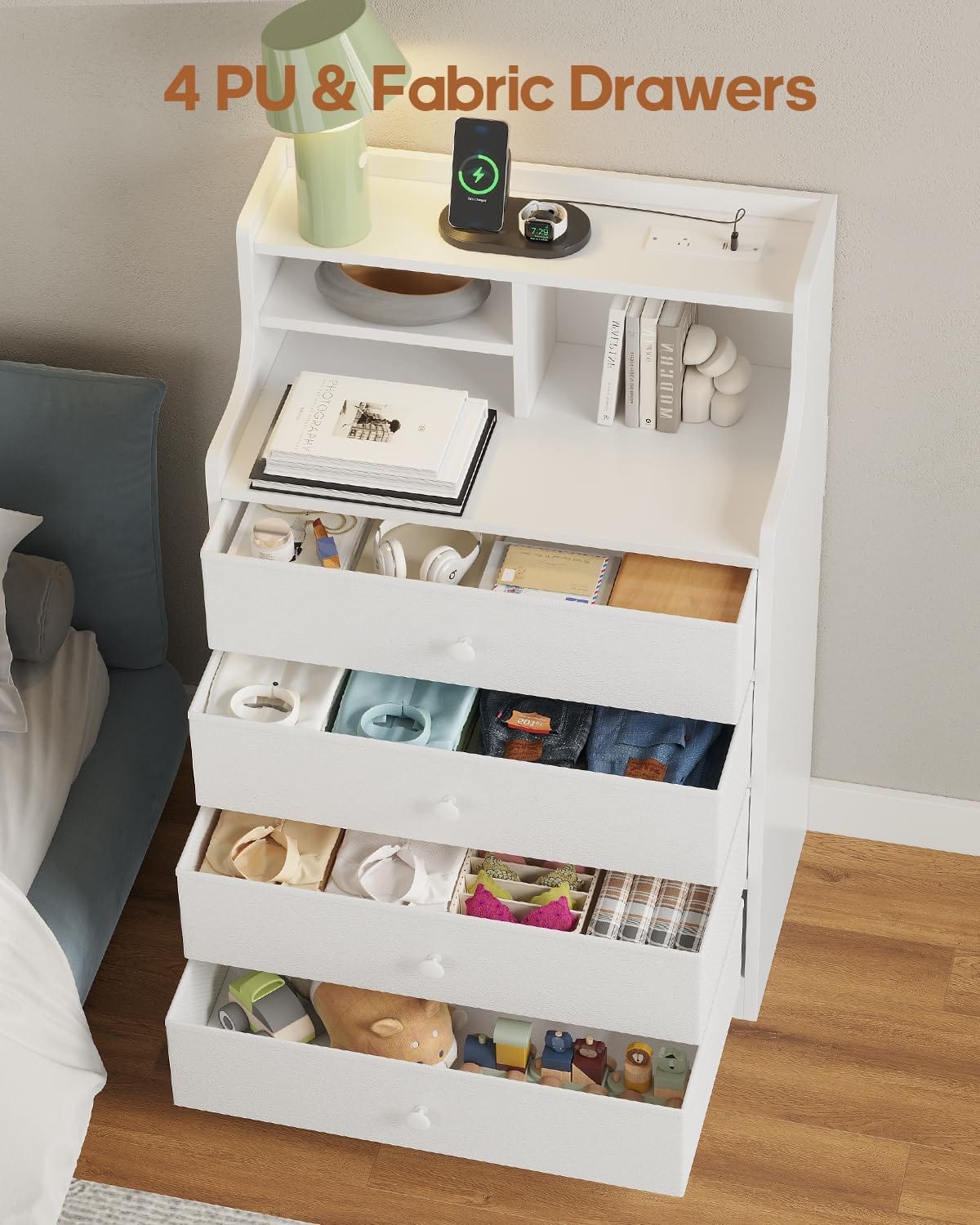HAUOMS Dresser Tall Dresser with 4 Drawers White