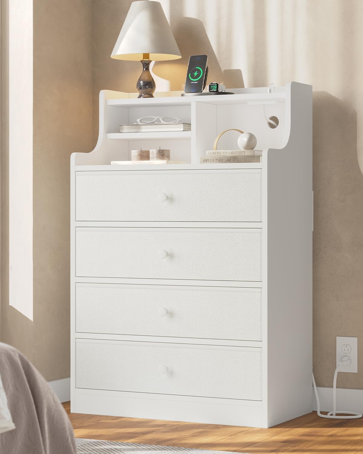 HAUOMS Dresser Tall Dresser with 4 Drawers White