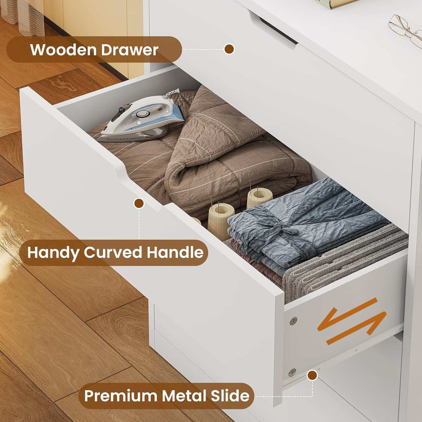 HAUOMS Dresser White 4 Drawers Dresser White
