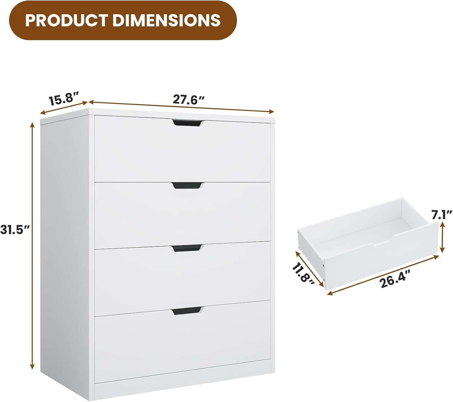 HAUOMS Dresser White 4 Drawers Dresser White