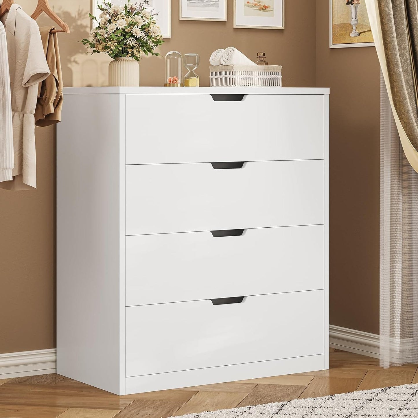 HAUOMS Dresser White 4 Drawers Dresser White