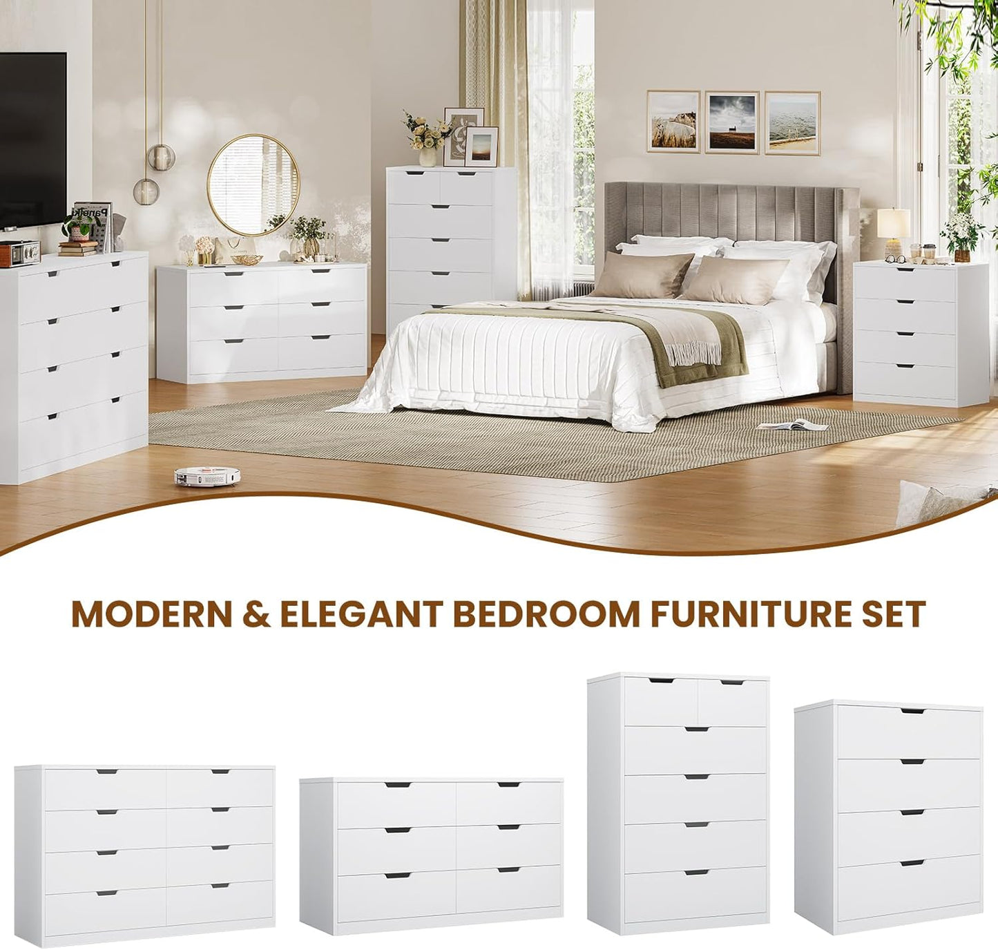 HAUOMS Dresser White 8 Drawers Dresser White