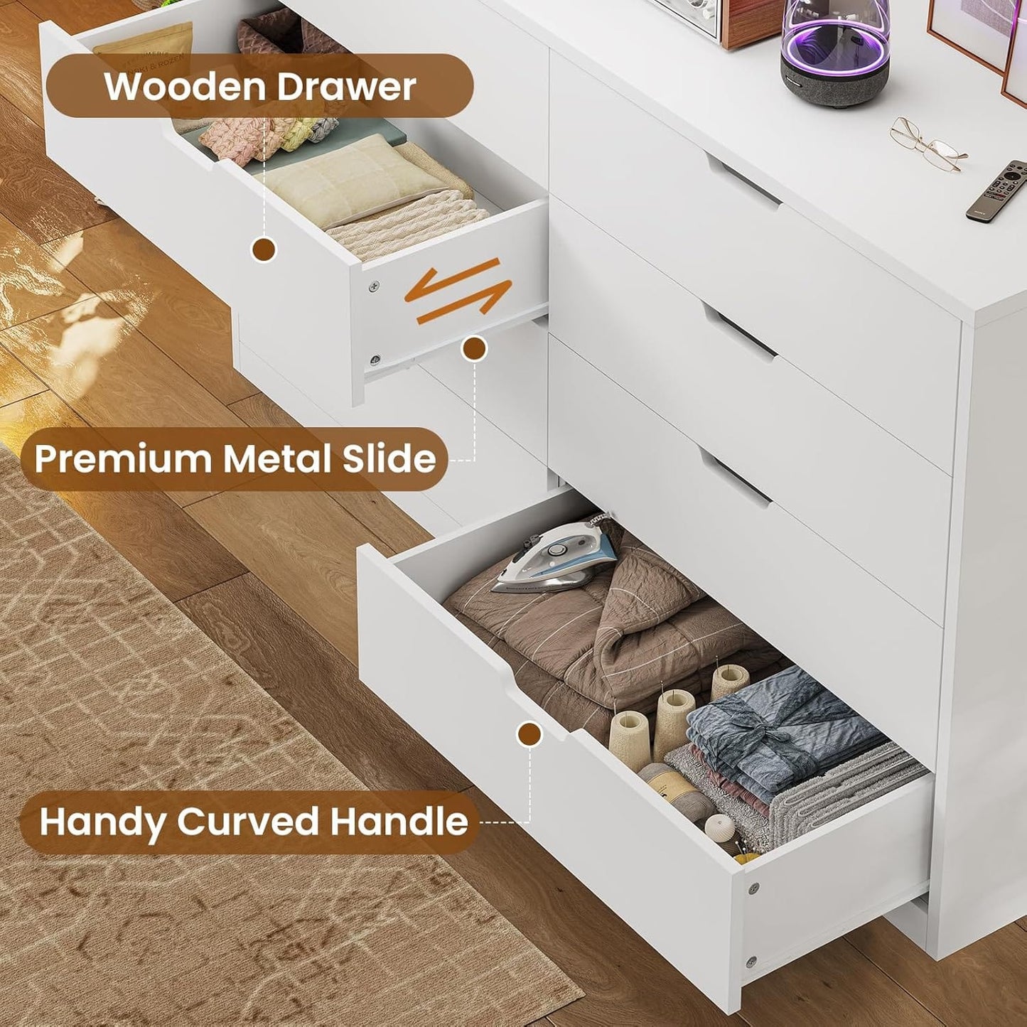 HAUOMS Dresser White 8 Drawers Dresser White