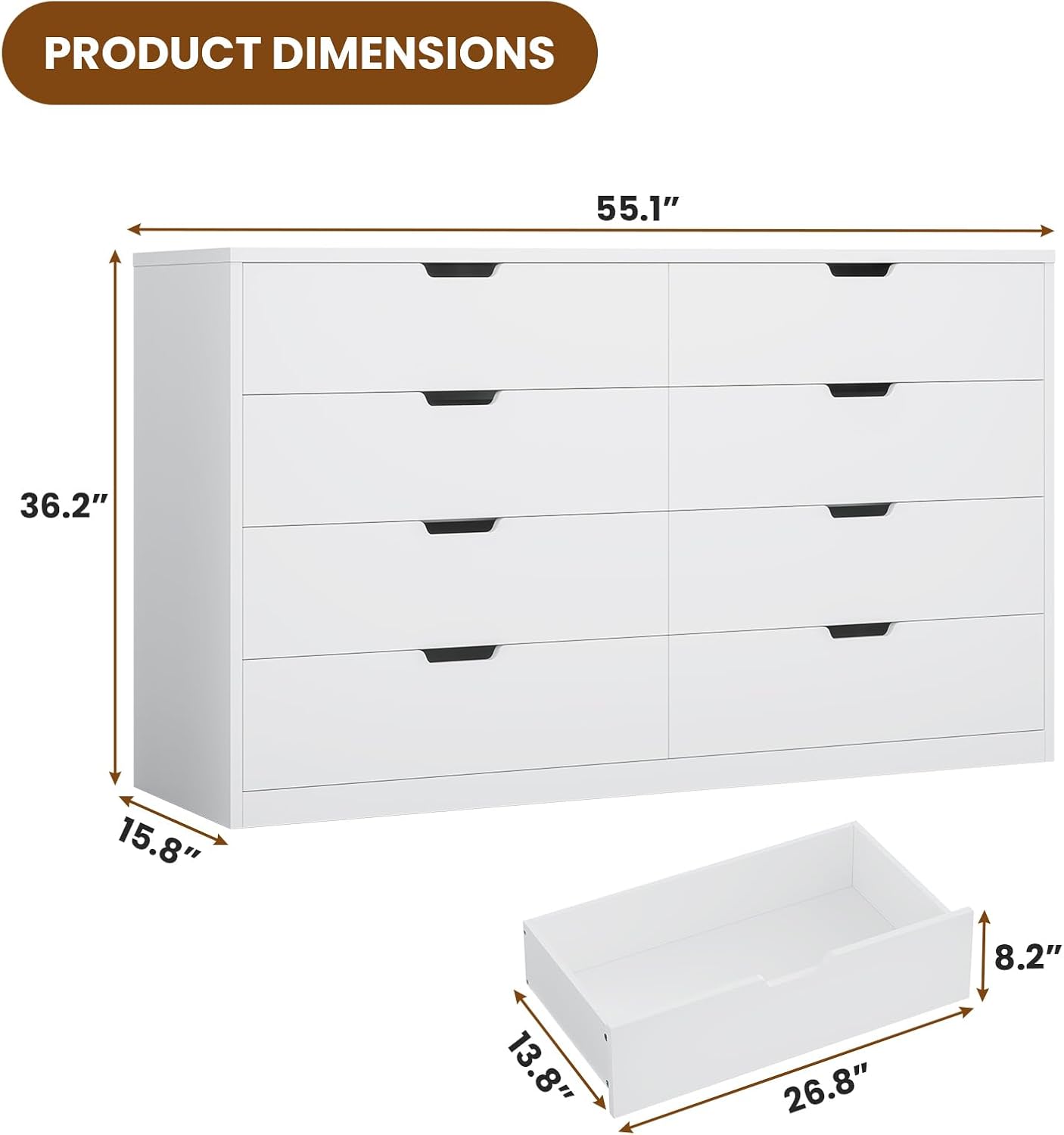 HAUOMS Dresser White 8 Drawers Dresser White