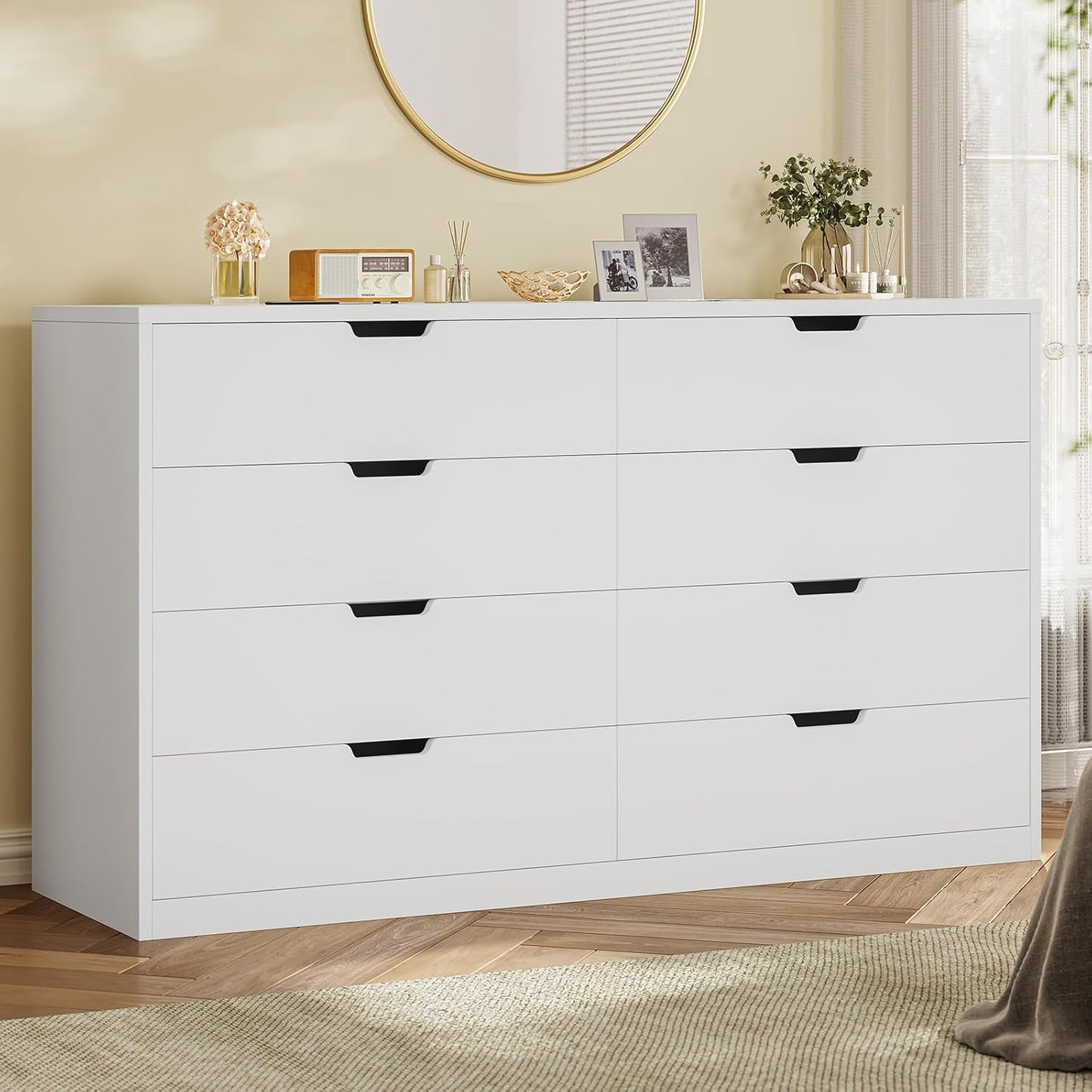 HAUOMS Dresser White 8 Drawers Dresser White