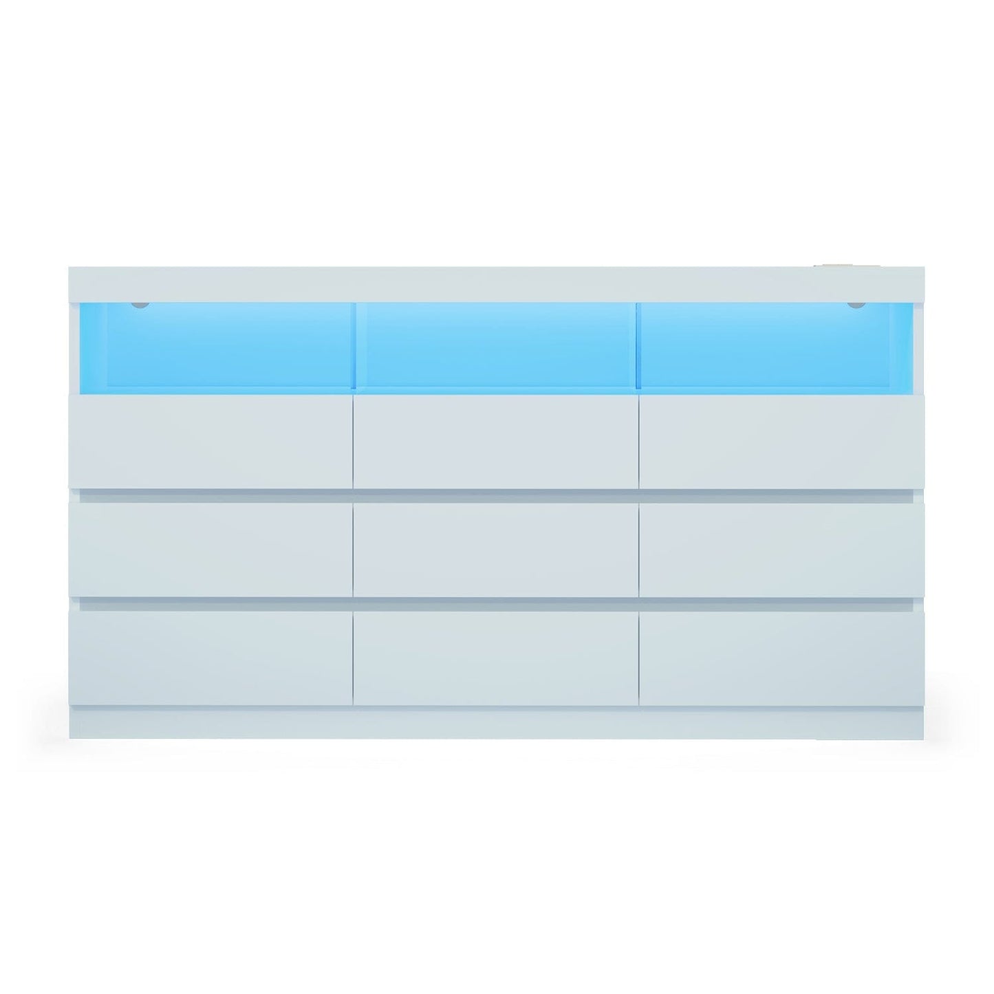 HAUOMS Dresser White / Engineered Wood / Modern LED 9 Drawers Dresser White