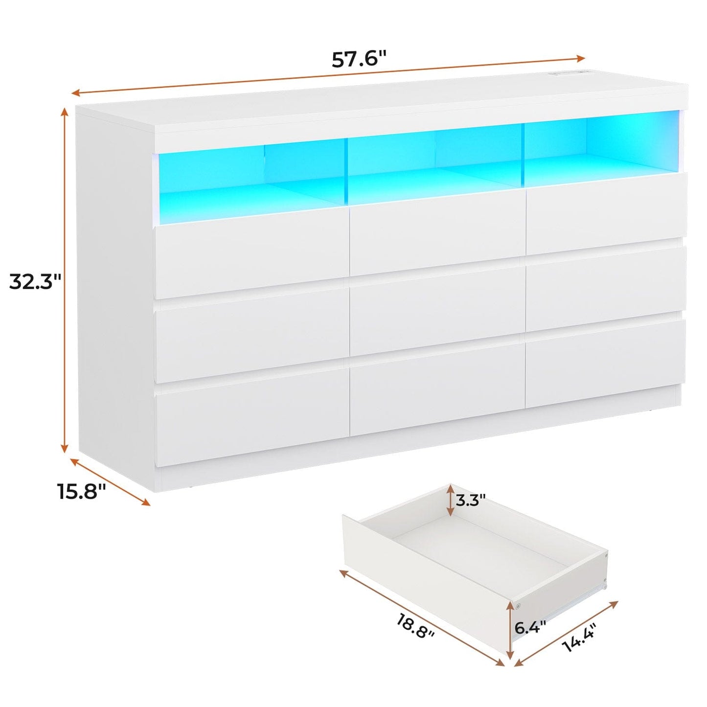 Hauoms Dresser White / Engineered Wood / Modern LED White Dresser