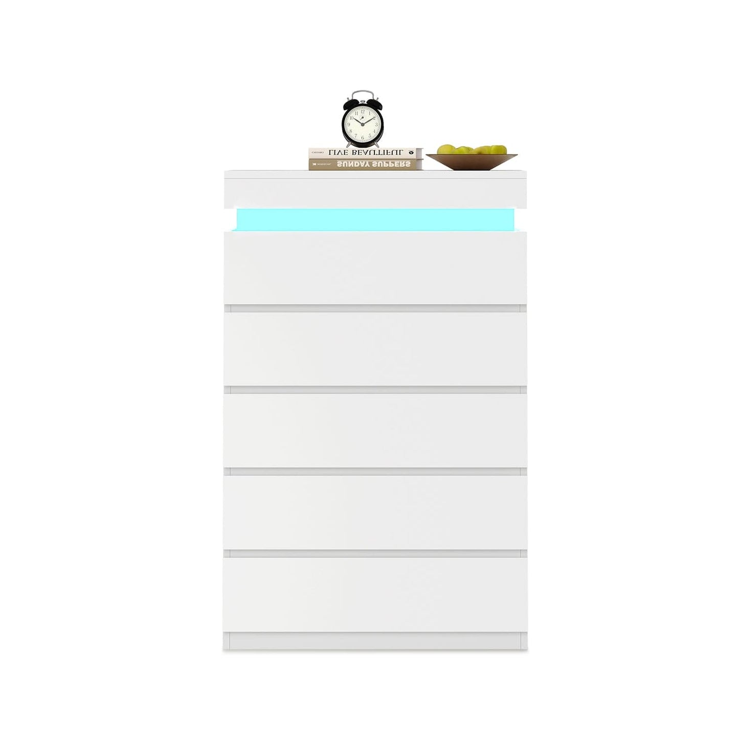 HAUOMS Dresser White Tall 5 Drawers Dresser with LED Lights White
