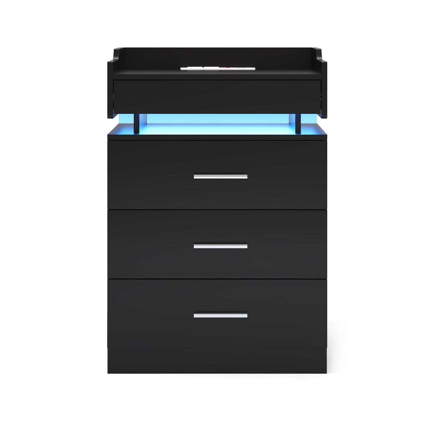 HAUOMS Nightstand Black / Engineered Wood / Modern LED Nightstand with Charging Station Black