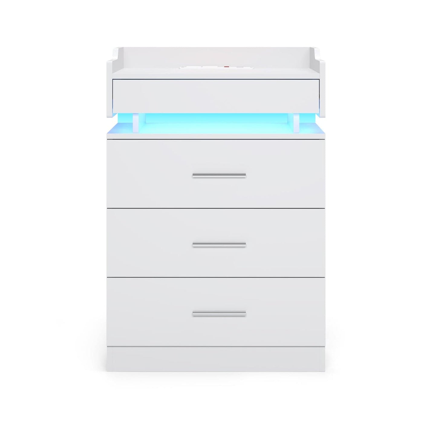 HAUOMS Nightstand White / Engineered Wood / Modern LED Nightstand with Charging Station White